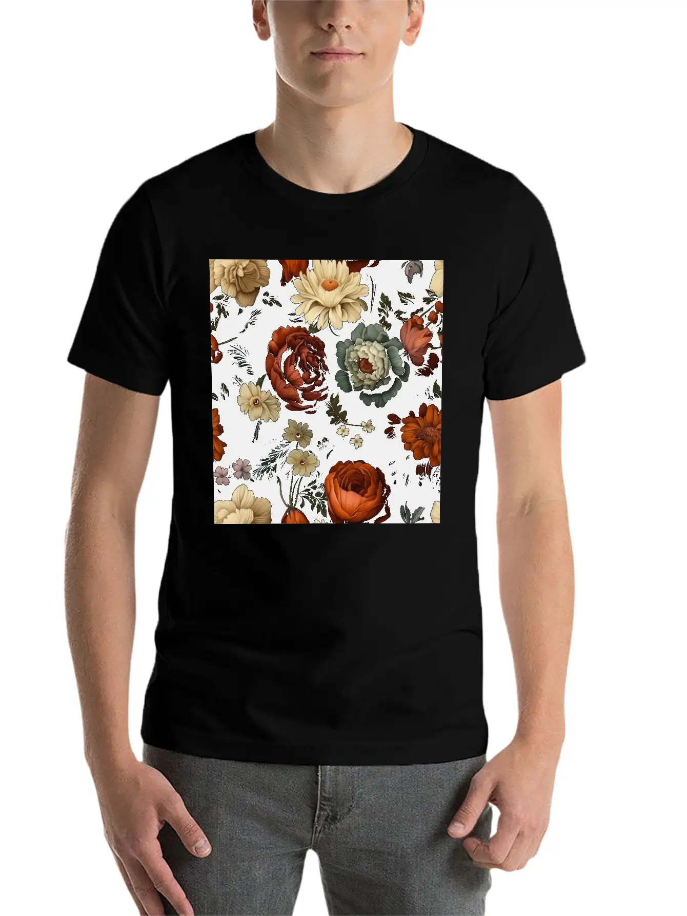Dutch Nocturne: Luminous Floral Pastoral On Black Classic Cotton Tee – Unisex Comfort For Any Season