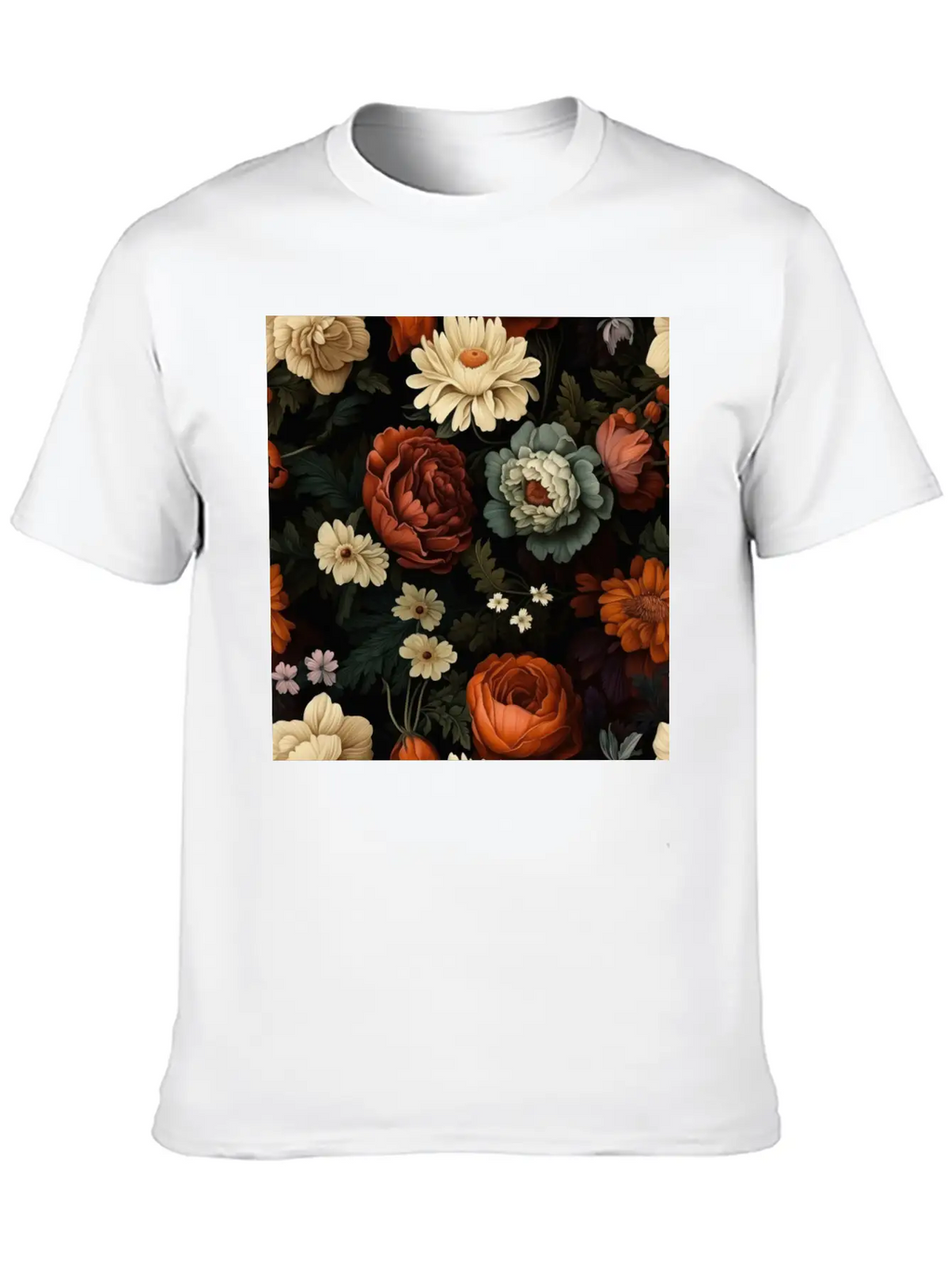 Dutch Nocturne: Luminous Floral Pastoral On Black Classic Cotton Tee – Unisex Comfort For Any Season