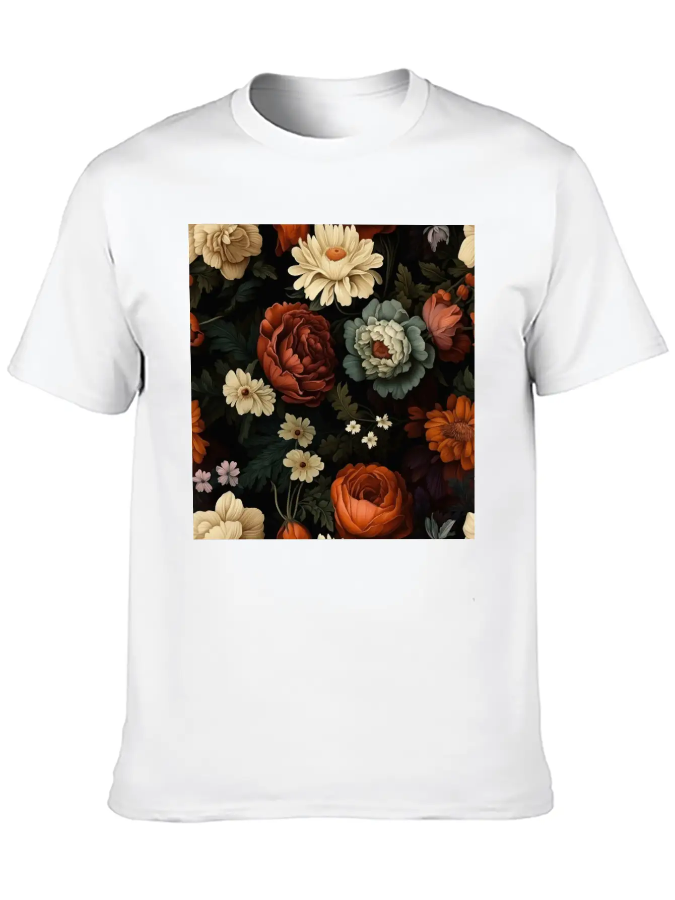 Dutch Nocturne: Luminous Floral Pastoral On Black Classic Cotton Tee – Unisex Comfort For Any Season
