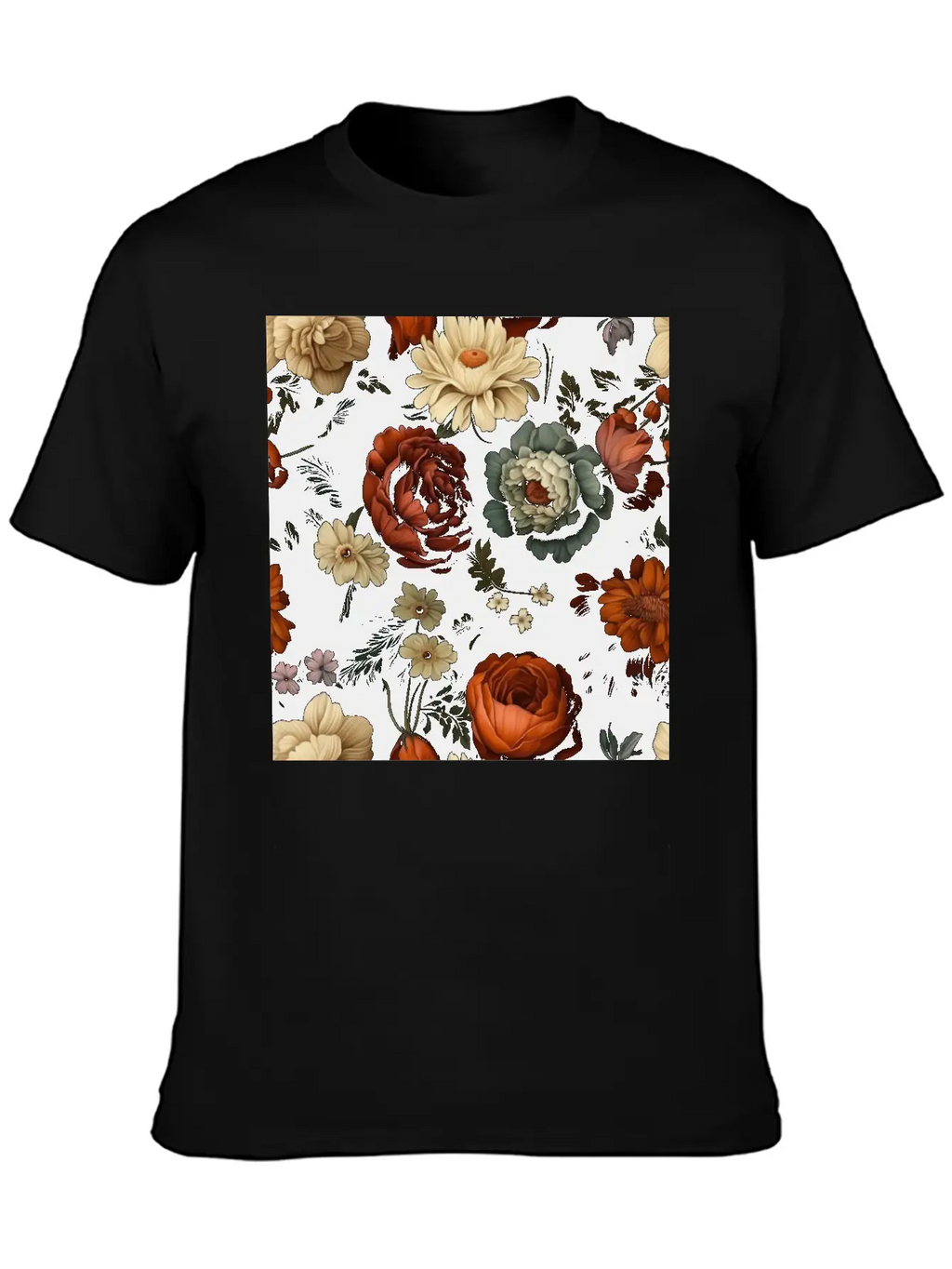 Dutch Nocturne: Luminous Floral Pastoral On Black Classic Cotton Tee – Unisex Comfort For Any Season