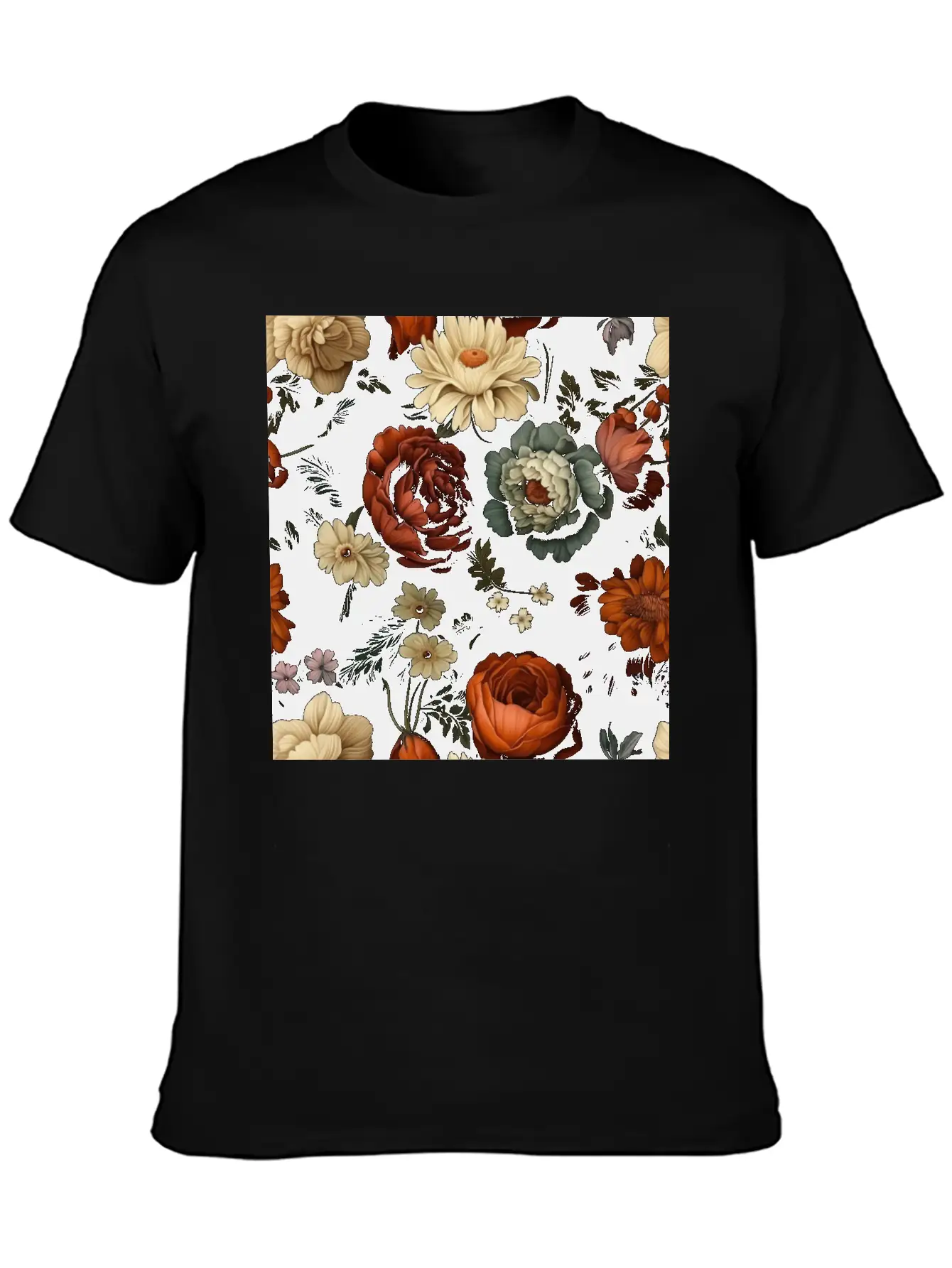 Dutch Nocturne: Luminous Floral Pastoral On Black Classic Cotton Tee – Unisex Comfort For Any Season