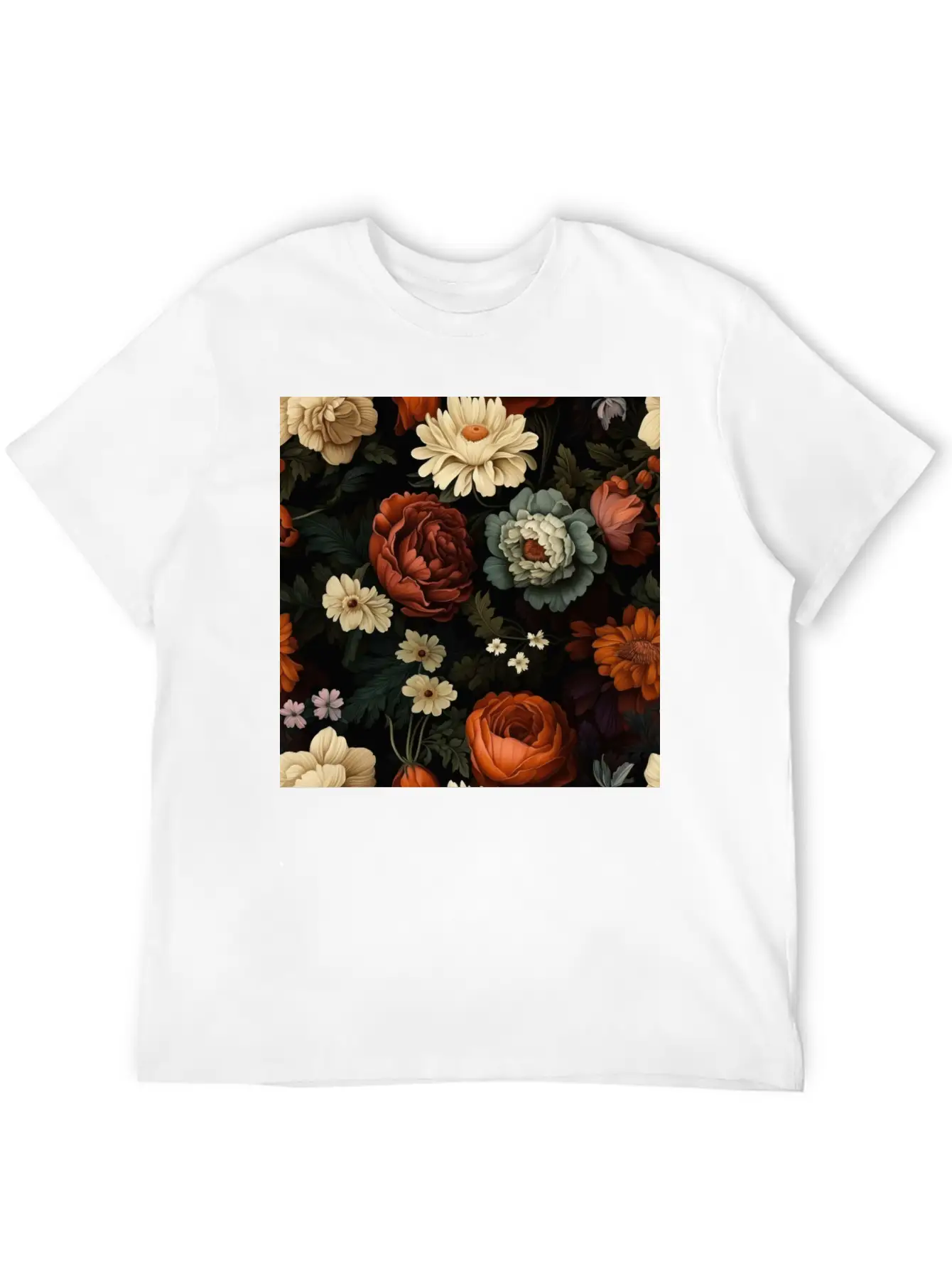 Dutch Nocturne: Luminous Floral Pastoral On Black Classic Cotton Tee – Unisex Comfort For Any Season