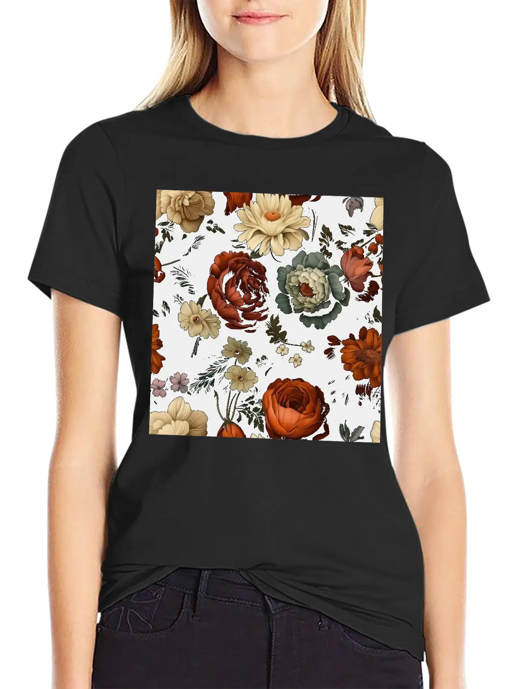 Dutch Nocturne: Luminous Floral Pastoral On Black Classic Cotton Tee – Unisex Comfort For Any Season