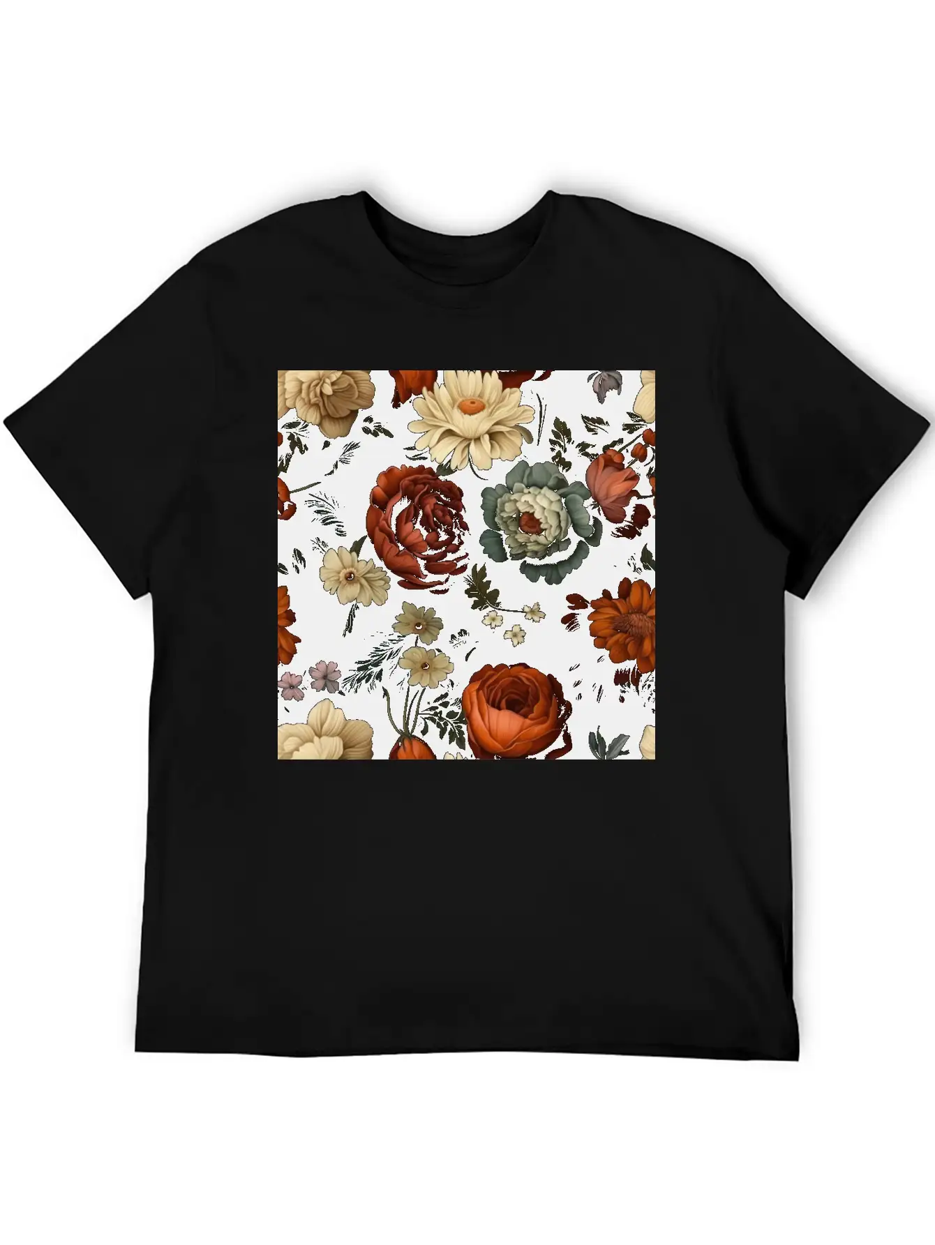 Dutch Nocturne: Luminous Floral Pastoral On Black Classic Cotton Tee – Unisex Comfort For Any Season