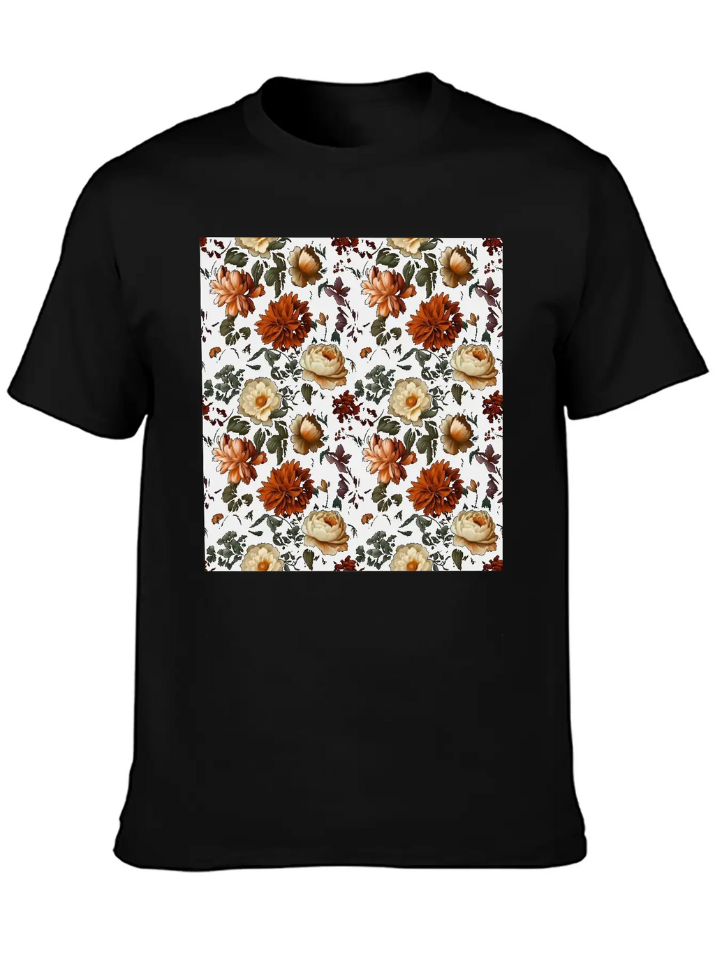 Dutch Nocturne: Luminous Floral Pastoral On Black Essential Cotton Tee For Daily Outfits – Unisex Style