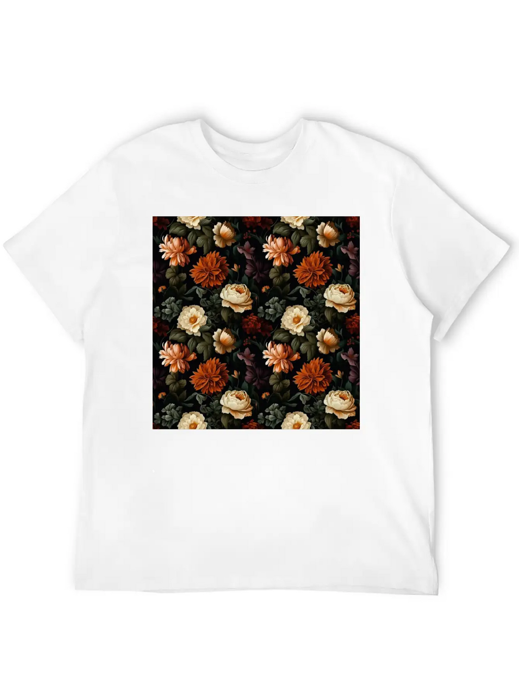Dutch Nocturne: Luminous Floral Pastoral On Black Essential Cotton Tee For Daily Outfits – Unisex Style