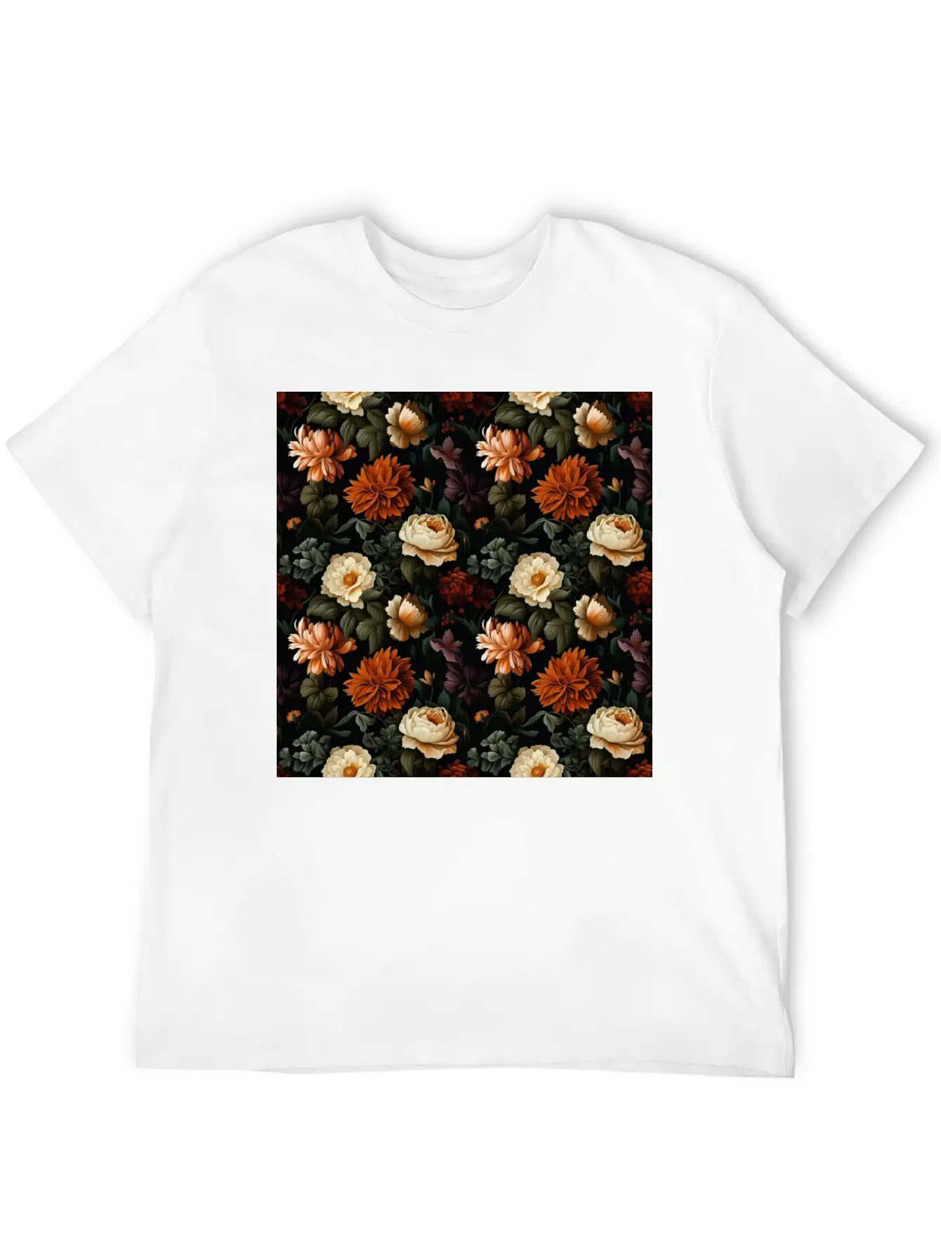 Dutch Nocturne: Luminous Floral Pastoral On Black Essential Cotton Tee For Daily Outfits – Unisex Style