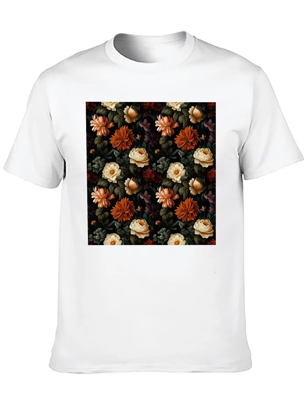 Dutch Nocturne: Luminous Floral Pastoral On Black Essential Cotton Tee For Daily Outfits – Unisex Style