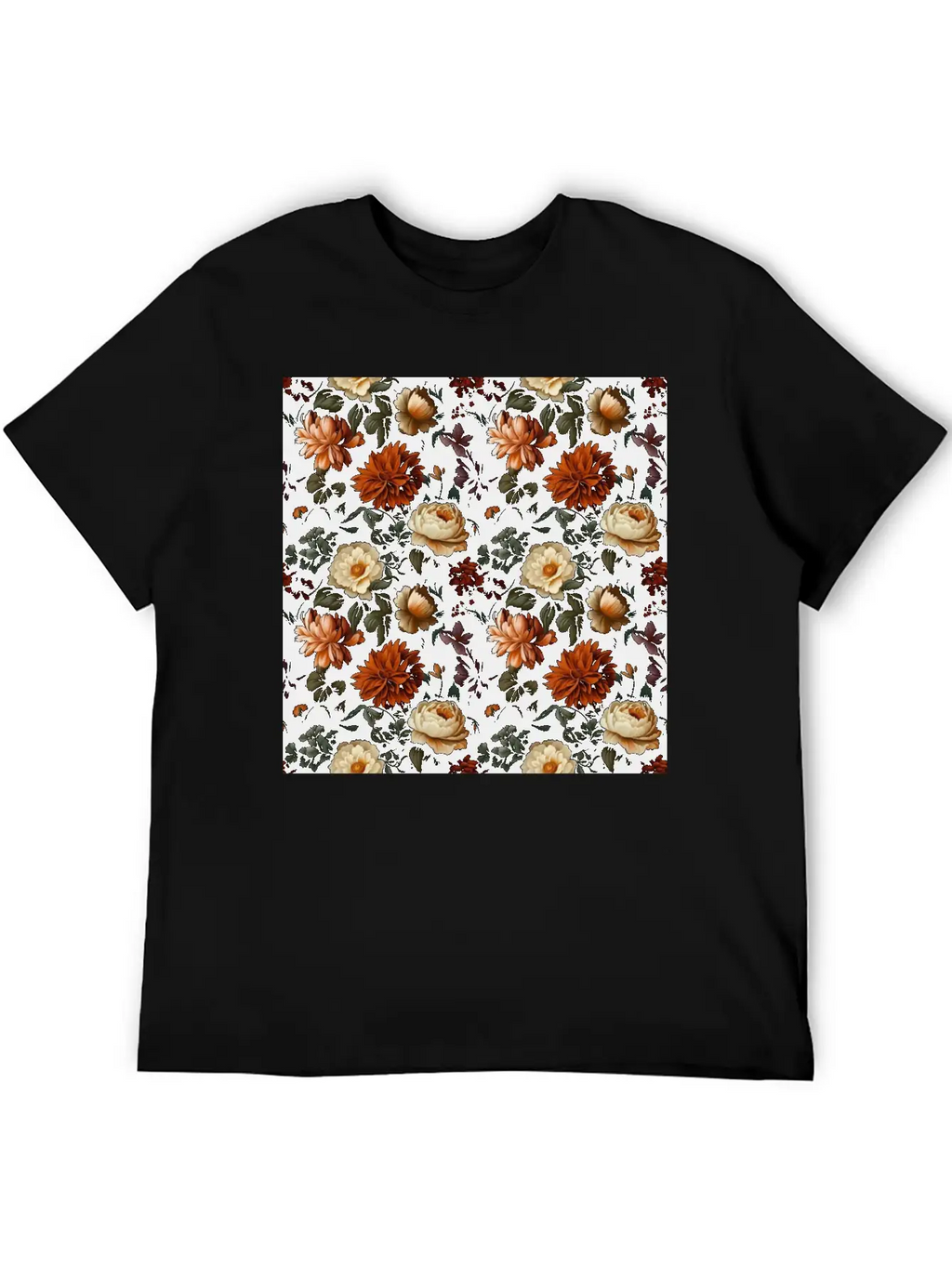 Dutch Nocturne: Luminous Floral Pastoral On Black Essential Cotton Tee For Daily Outfits – Unisex Style