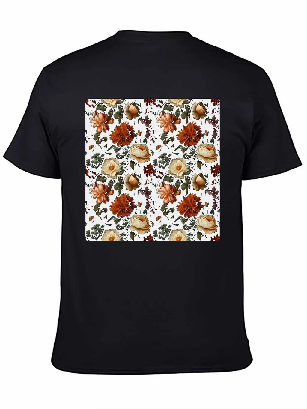 Dutch Nocturne: Luminous Floral Pastoral On Black Essential Cotton Tee For Daily Outfits – Unisex Style