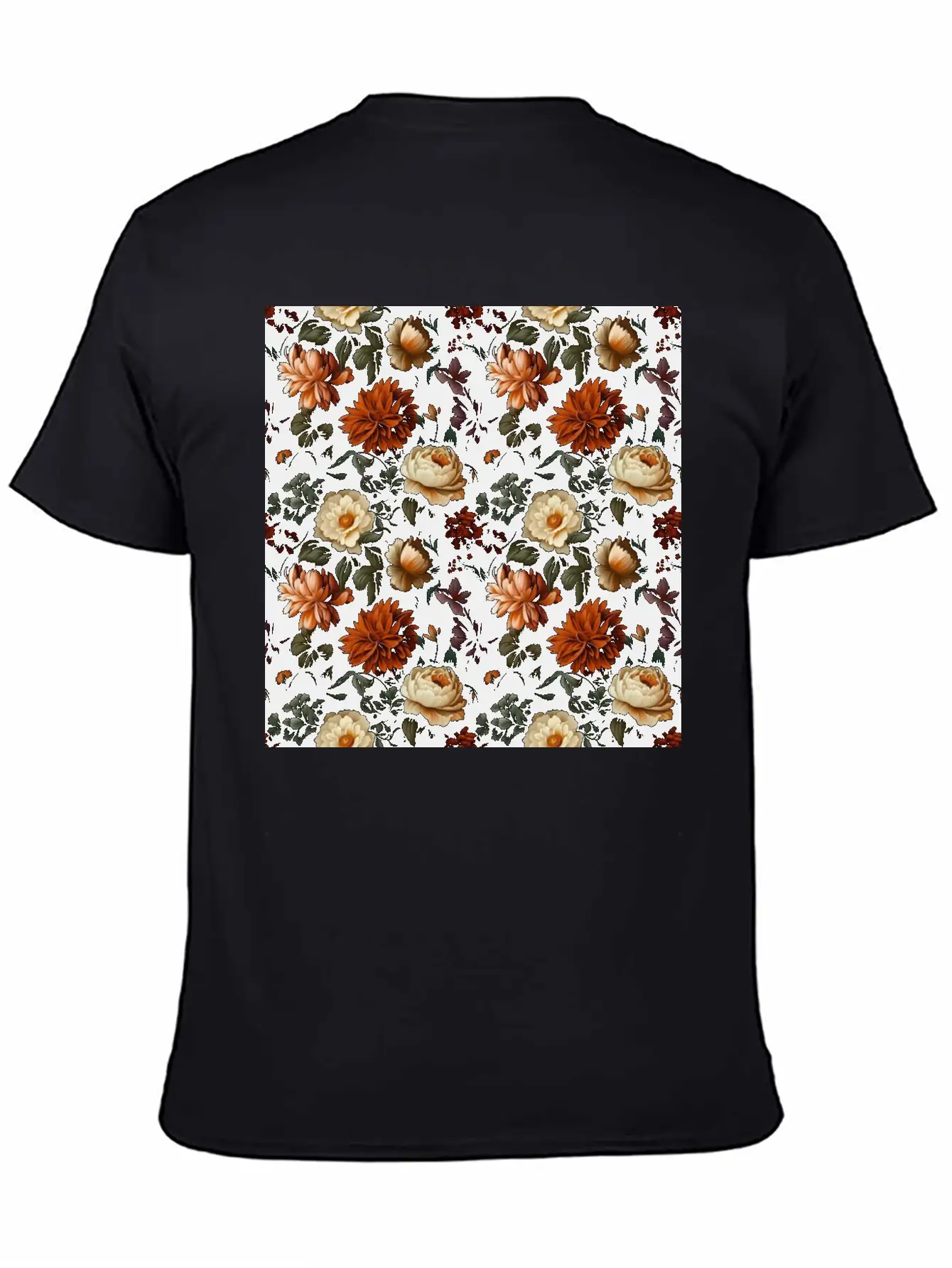 Dutch Nocturne: Luminous Floral Pastoral On Black Essential Cotton Tee For Daily Outfits – Unisex Style
