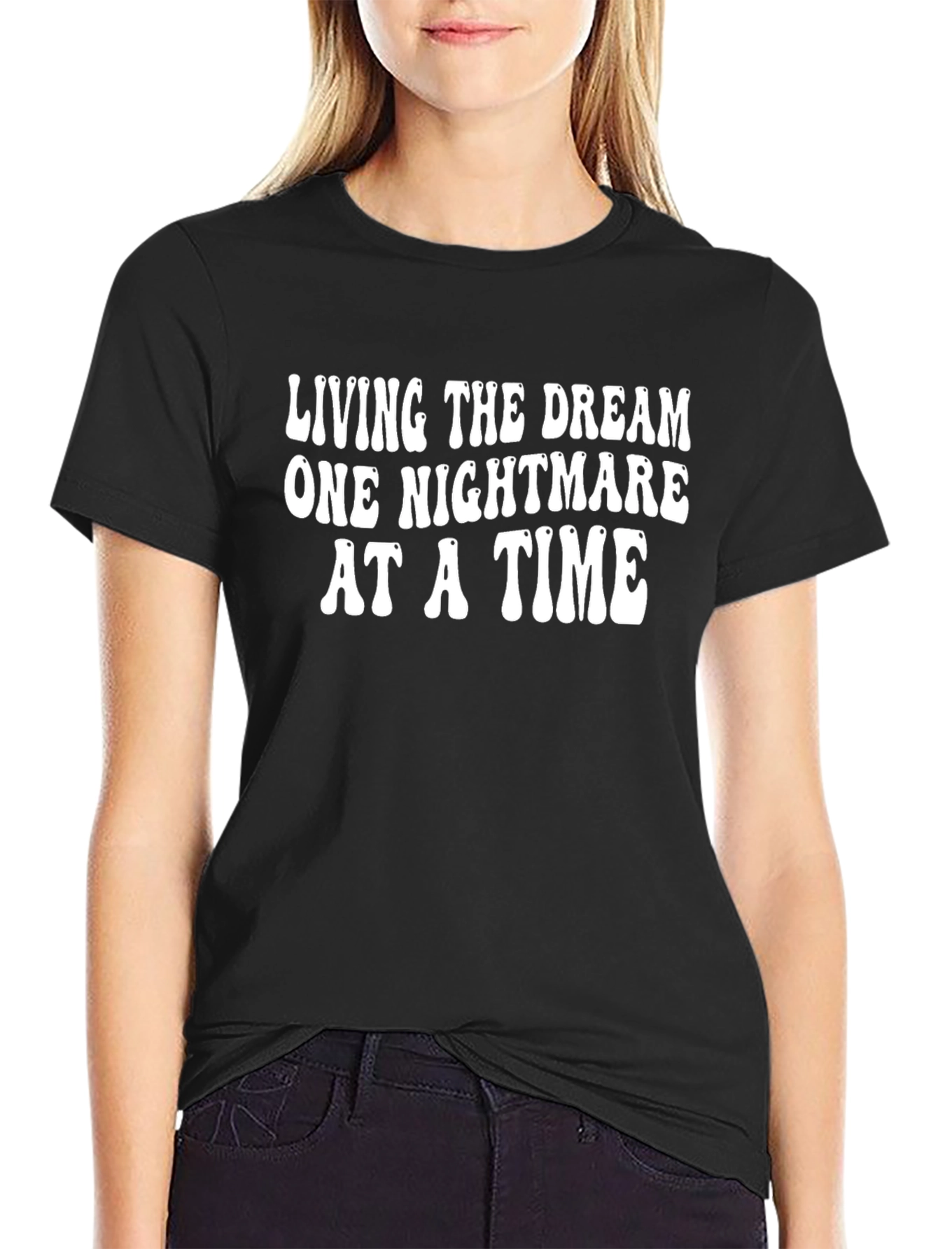 Living the Dream Graphic Tee - Black Cotton T-Shirt