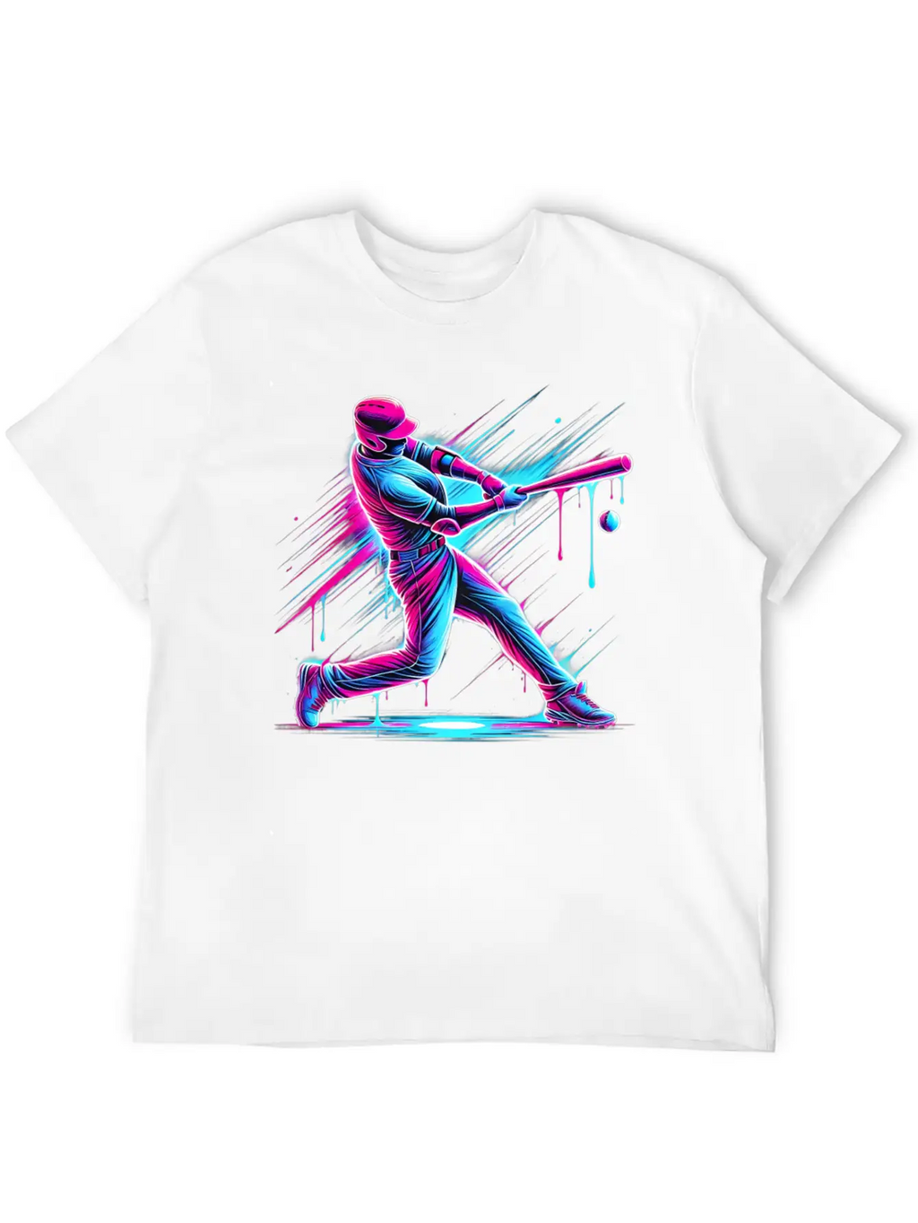 Dynamic Baseball Player Swinging With Drip Sports Basic Graphic T-Shirt – Daily Comfort In Soft Cotton