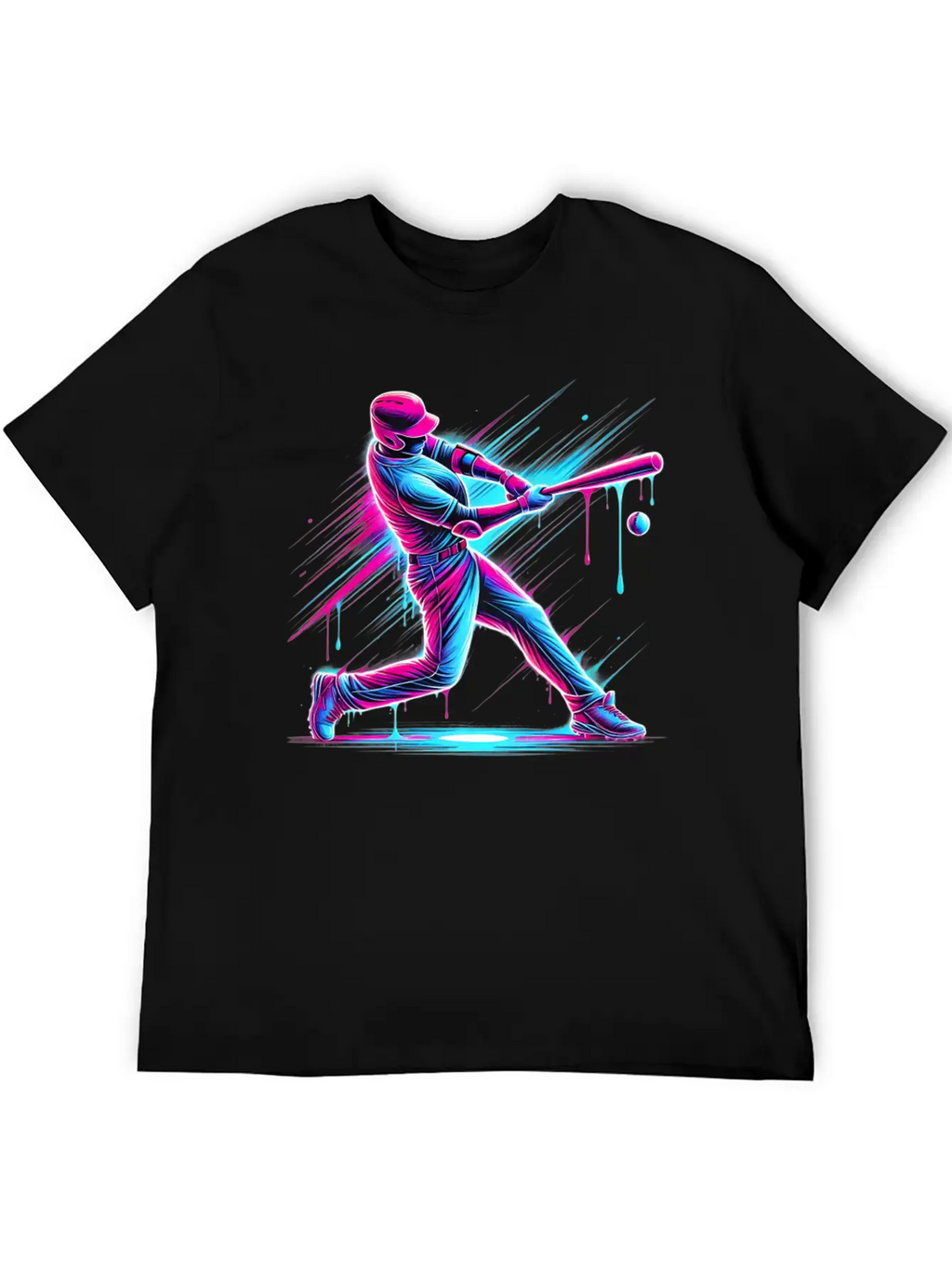 Dynamic Baseball Player Swinging With Drip Sports Basic Graphic T-Shirt – Daily Comfort In Soft Cotton