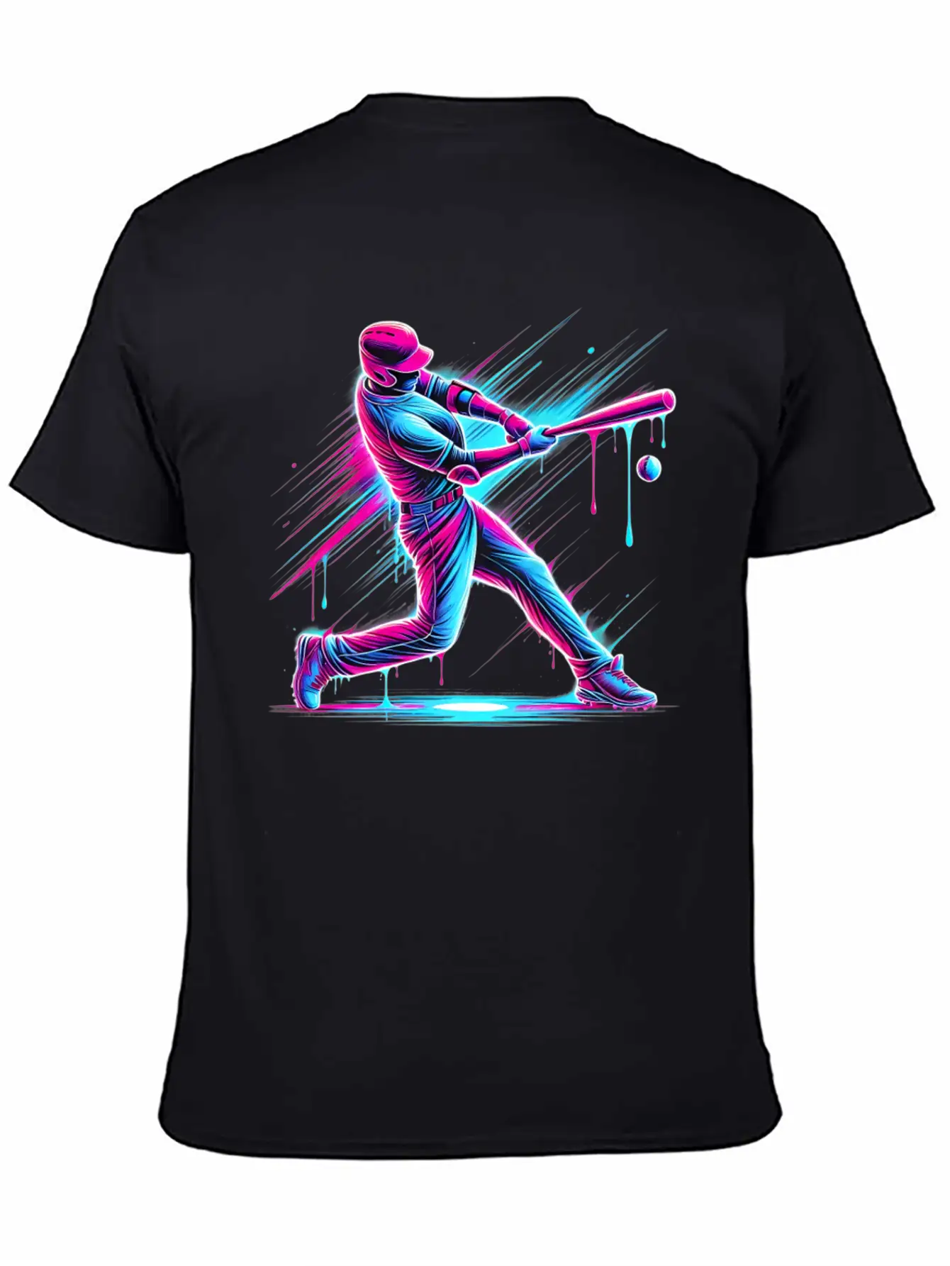 Dynamic Baseball Player Swinging With Drip Sports Basic Graphic T-Shirt – Daily Comfort In Soft Cotton