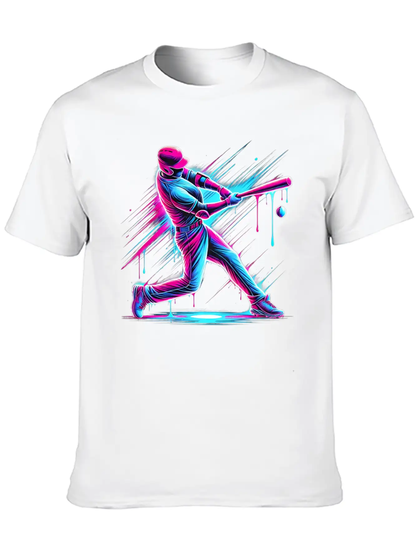 Dynamic Baseball Player Swinging With Drip Sports Basic Graphic T-Shirt – Daily Comfort In Soft Cotton