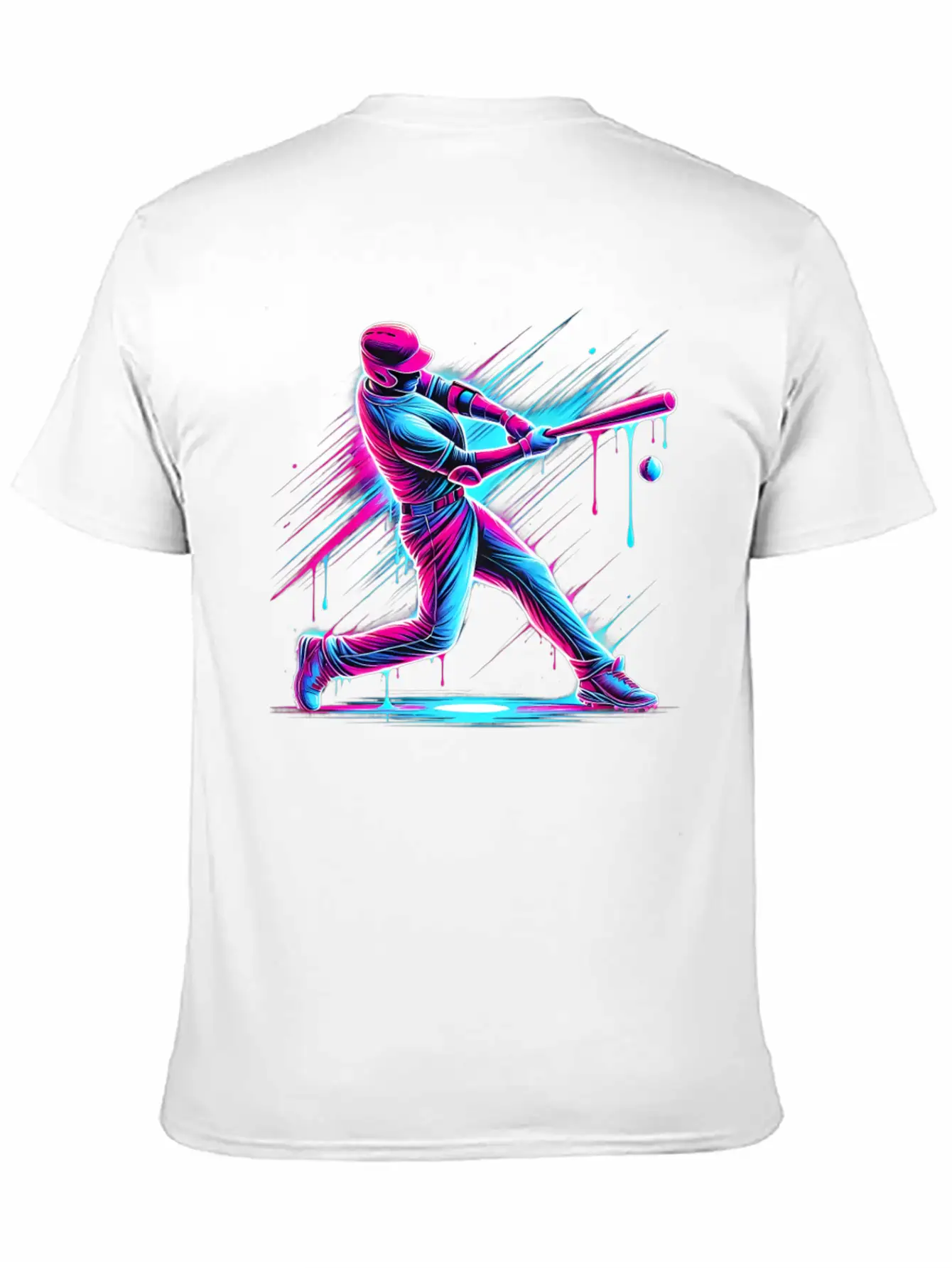 Dynamic Baseball Player Swinging With Drip Sports Basic Graphic T-Shirt – Daily Comfort In Soft Cotton