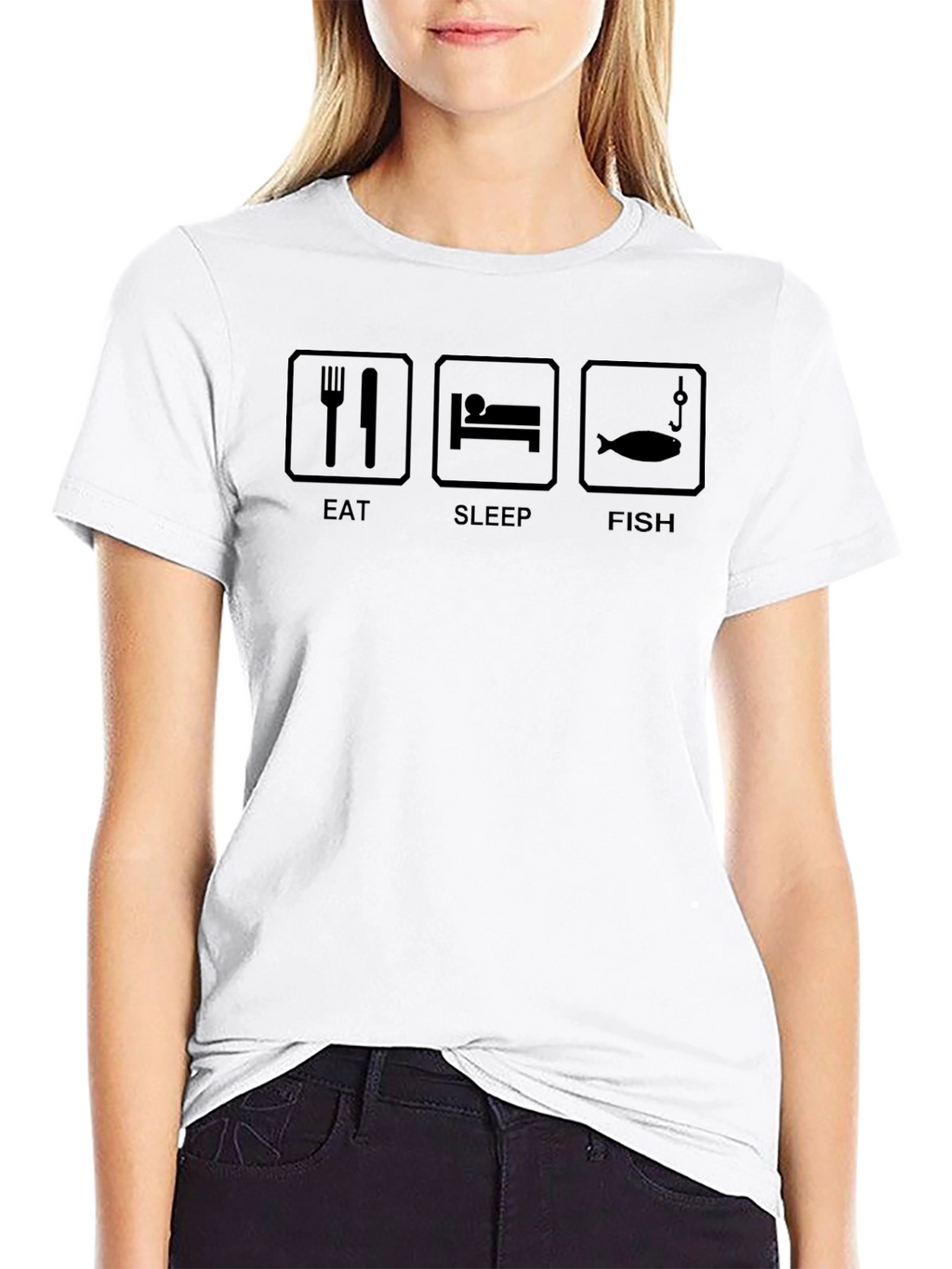 Eat Sleep Fish Black Graphic T-Shirt