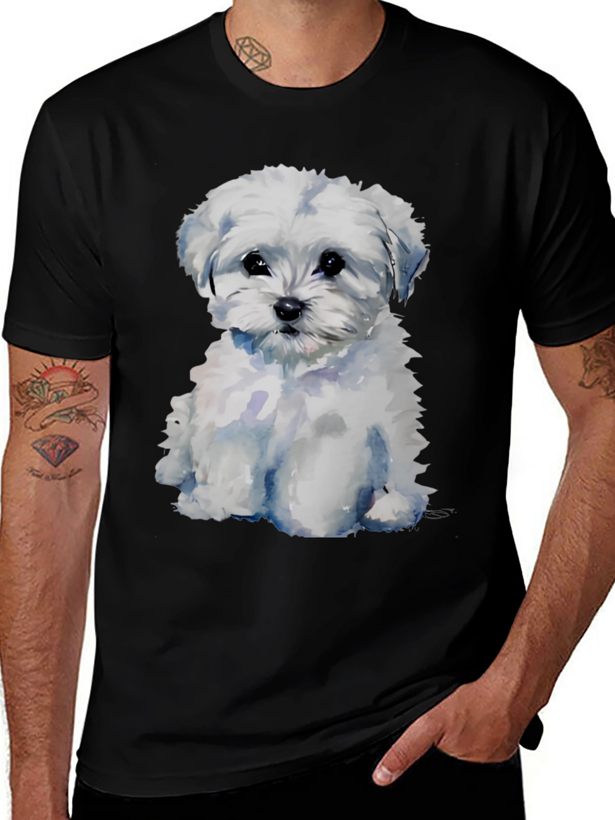 Maltese Puppy Dog T-Shirt - Cute Watercolor Style
