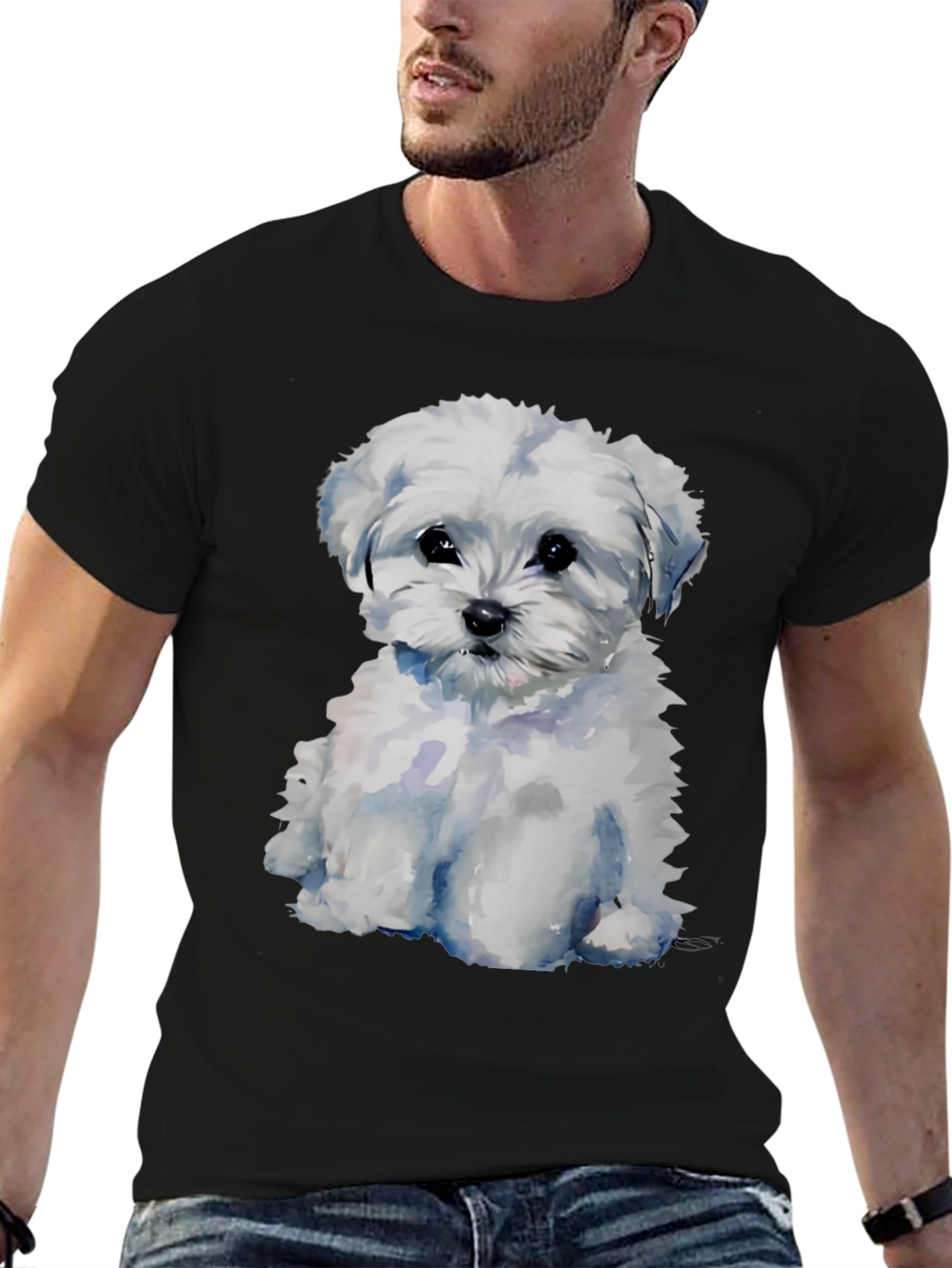 Maltese Puppy Dog T-Shirt - Cute Watercolor Style