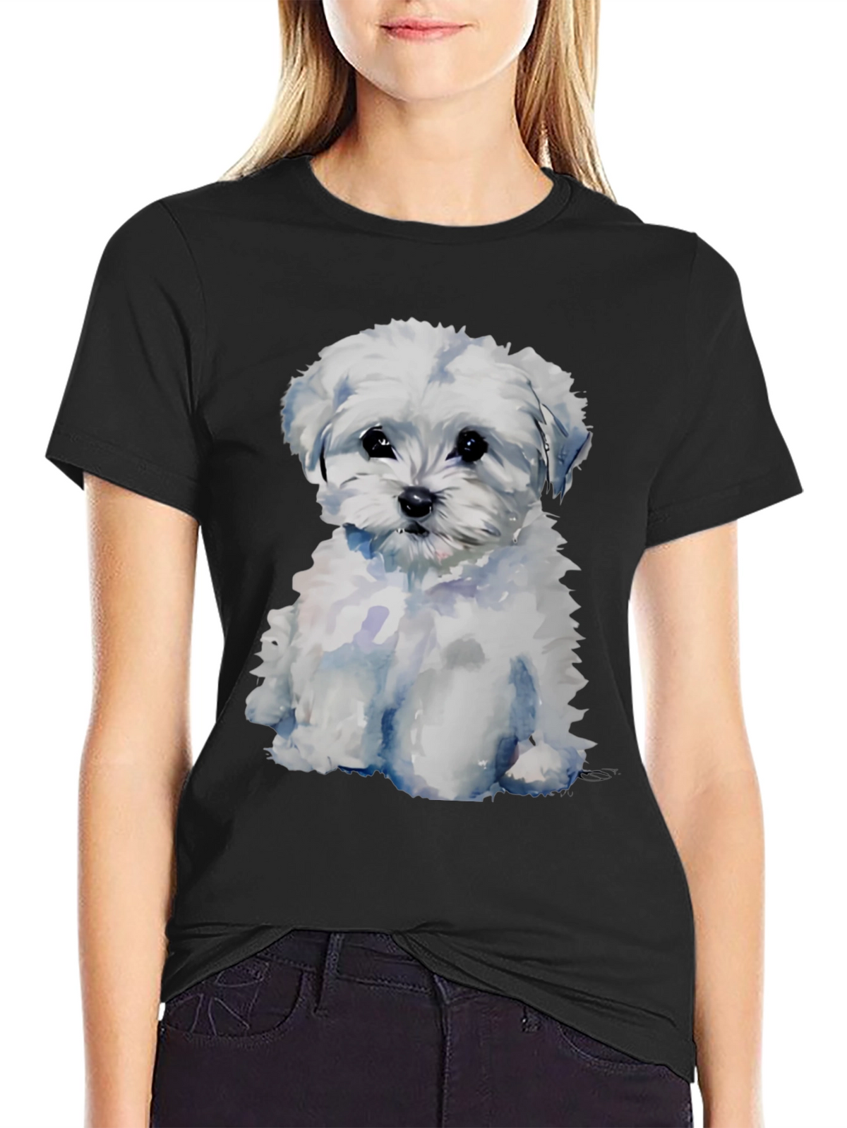 Maltese Puppy Dog T-Shirt - Cute Watercolor Style
