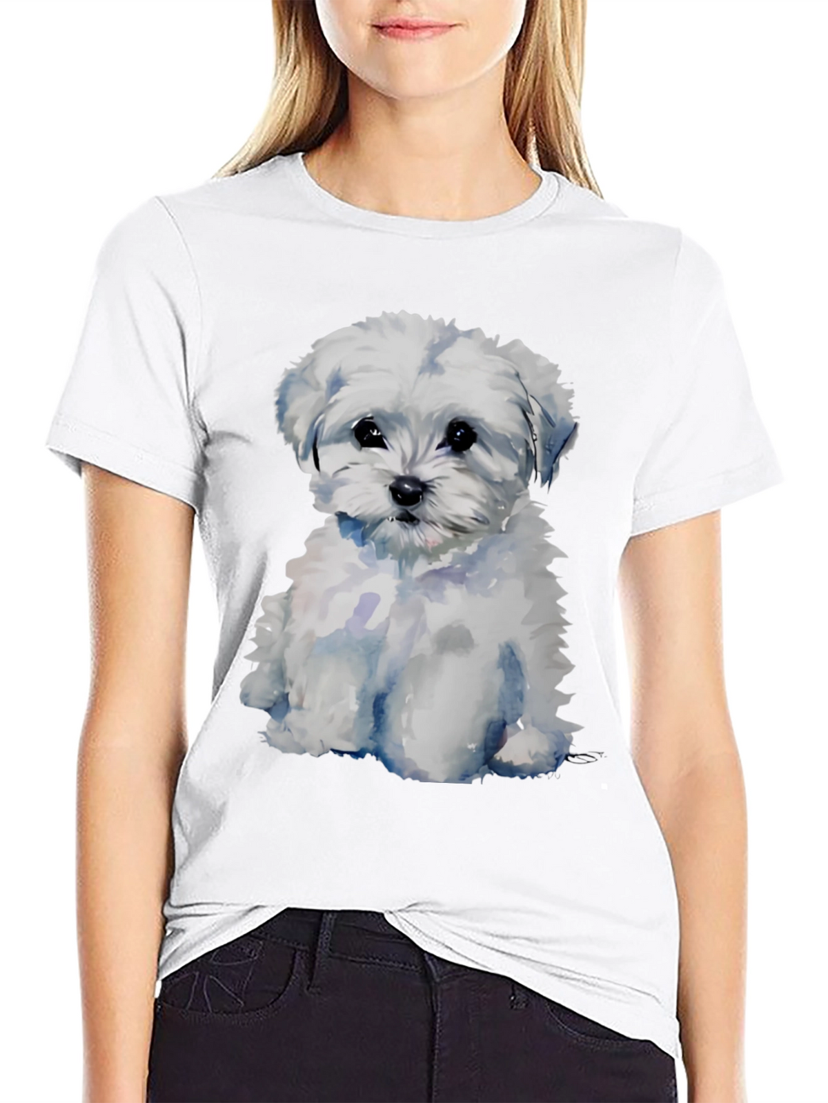 Maltese Puppy Dog T-Shirt - Cute Watercolor Style