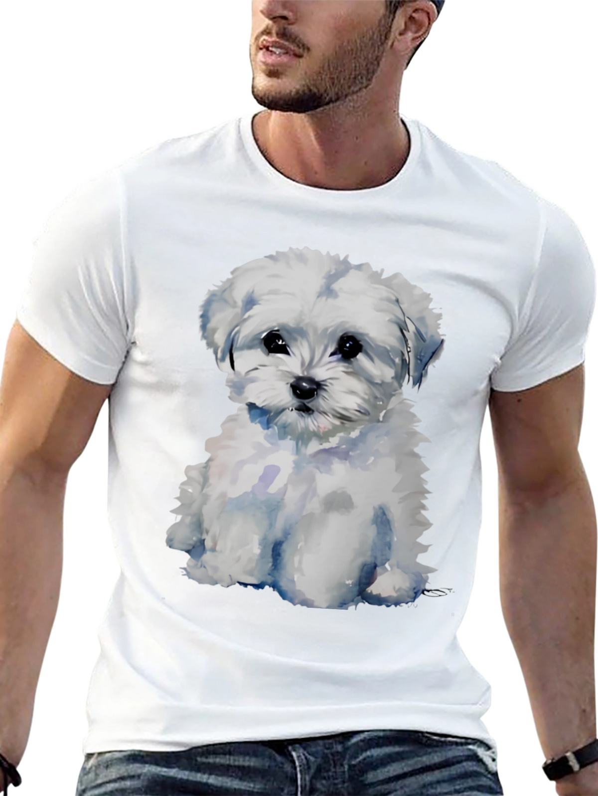 Maltese Puppy Dog T-Shirt - Cute Watercolor Style