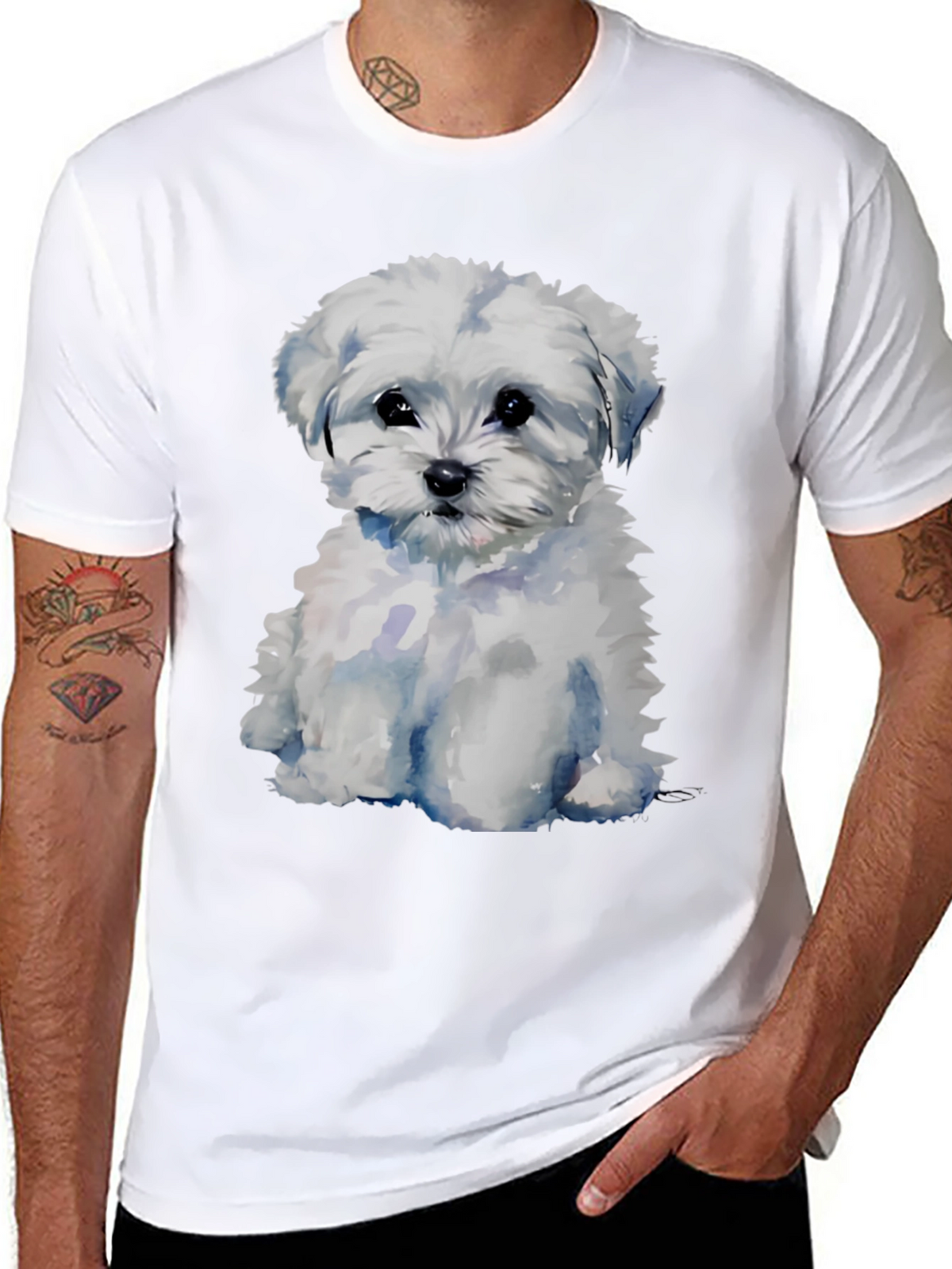 Maltese Puppy Dog T-Shirt - Cute Watercolor Style