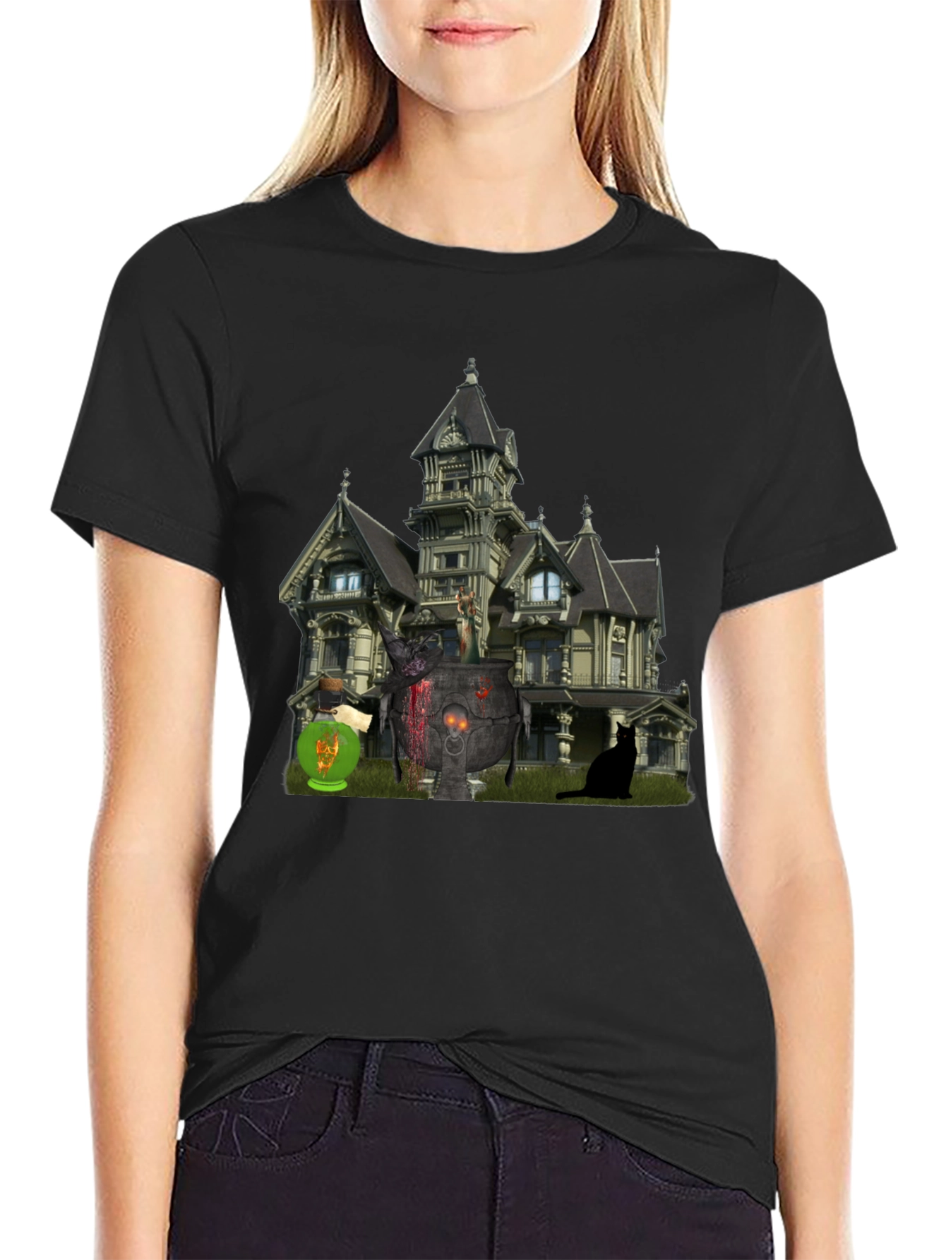 Halloween Haunted House Graphic Tee