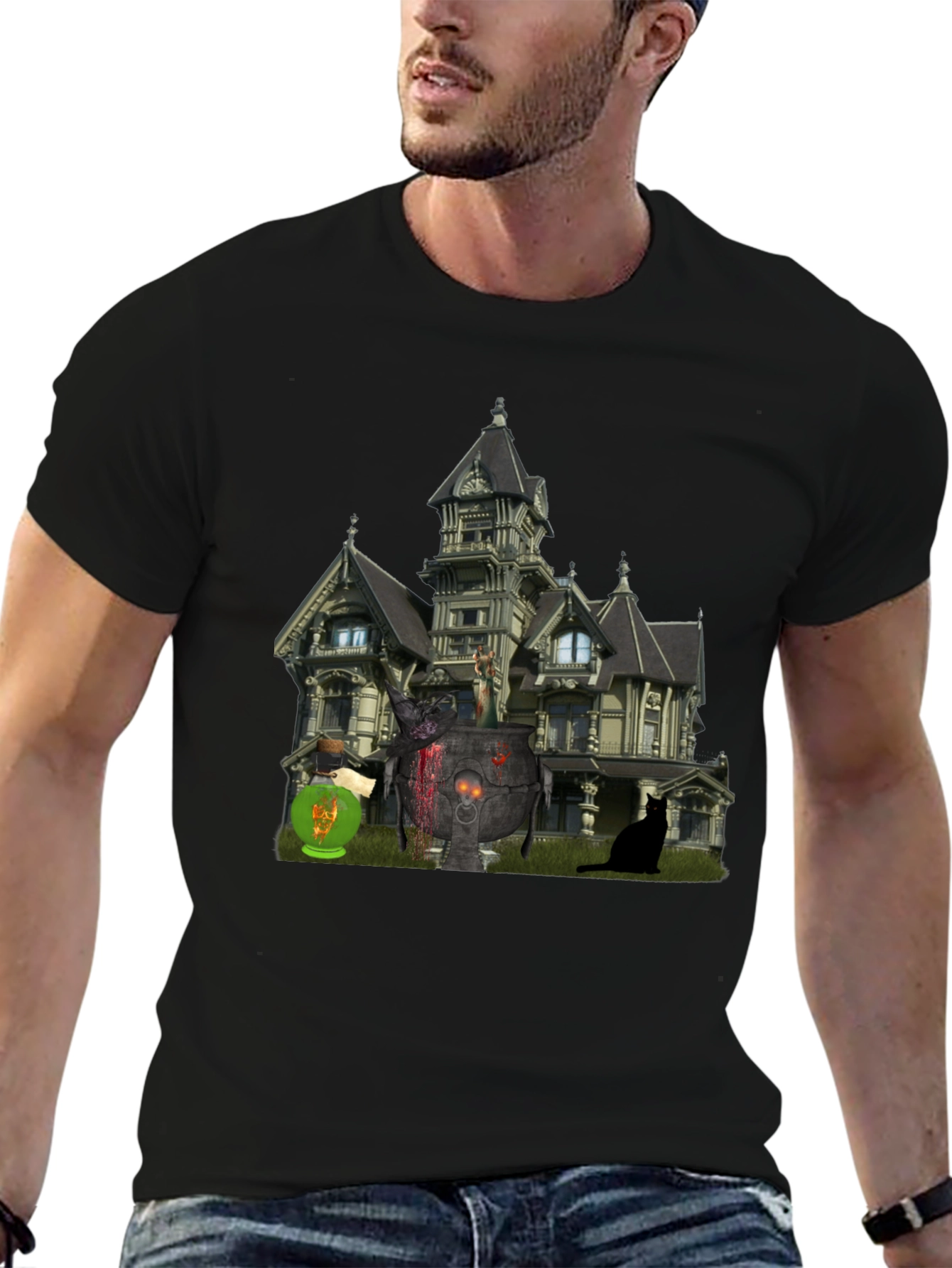 Halloween Haunted House Graphic Tee