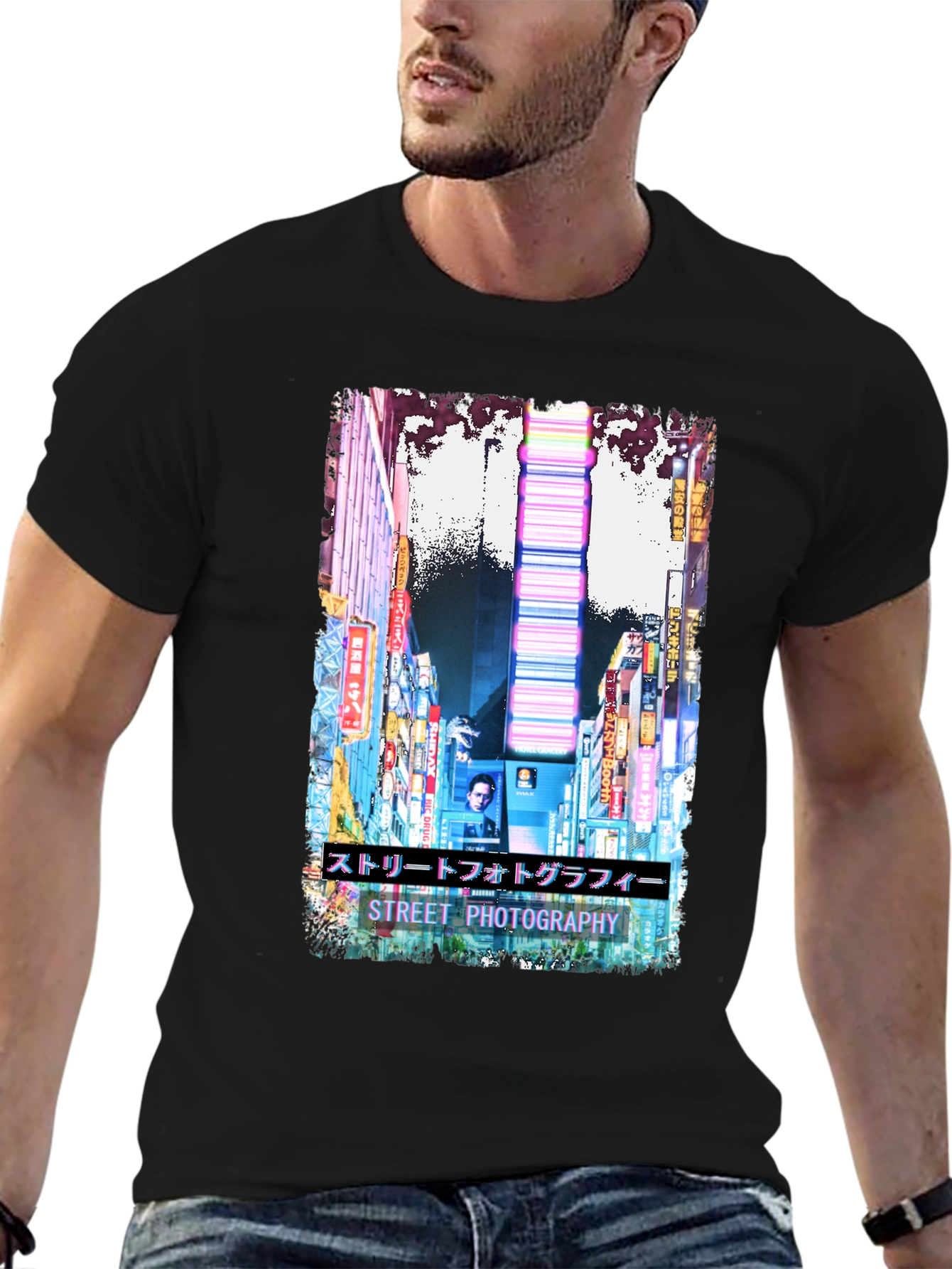 Street Photography Graphic T-Shirt - Black Cotton Tee