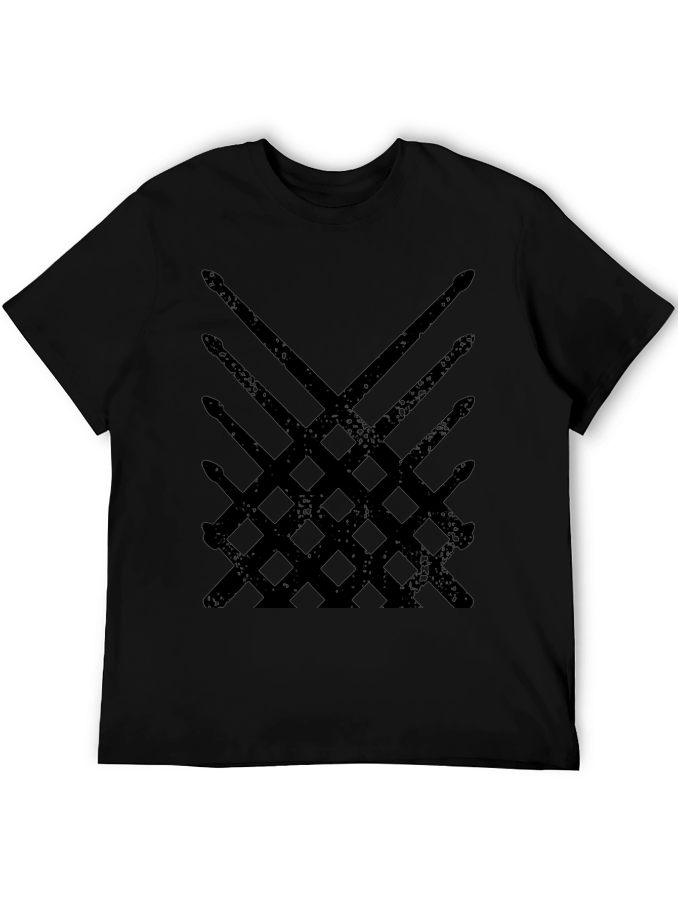Drum Sticks Pattern Black T-Shirt