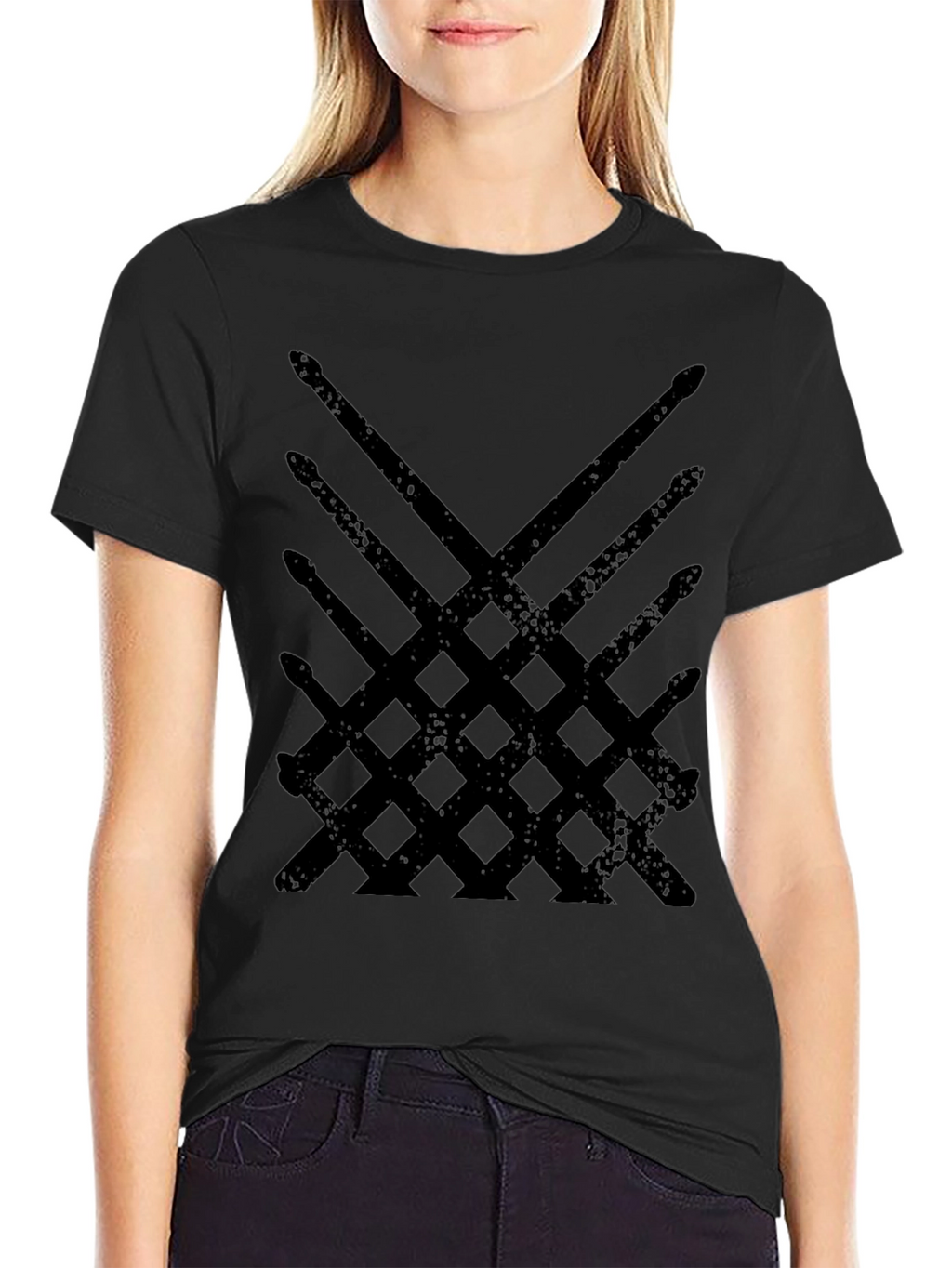 Drum Sticks Pattern Black T-Shirt