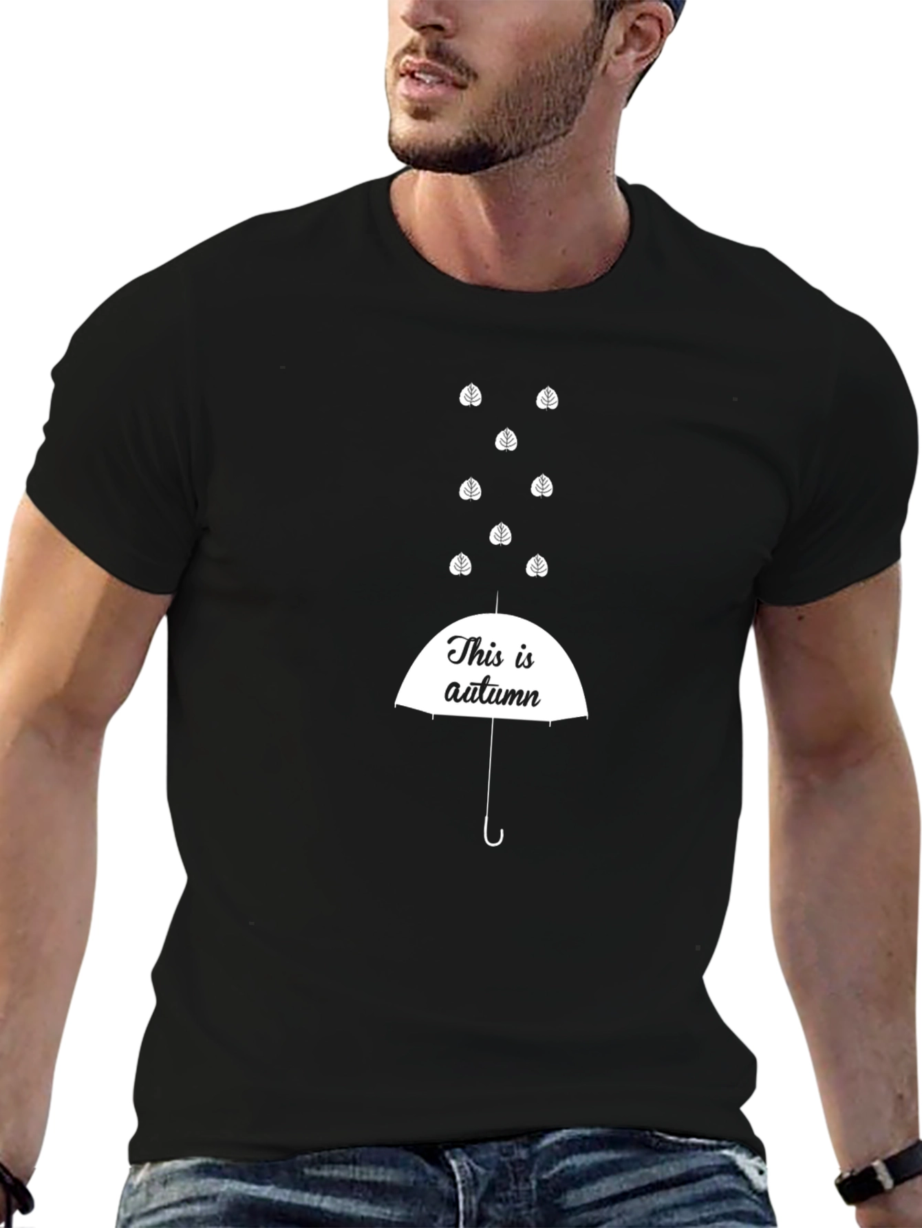 Autumn Leaves Umbrella Black T-Shirt