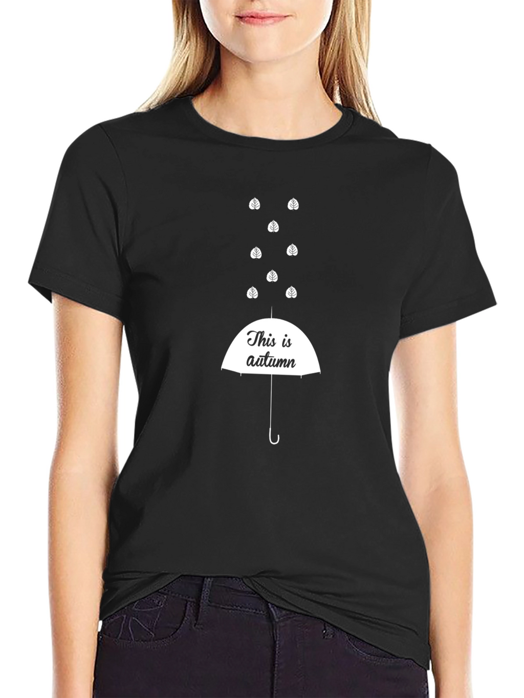 Autumn Leaves Umbrella Black T-Shirt
