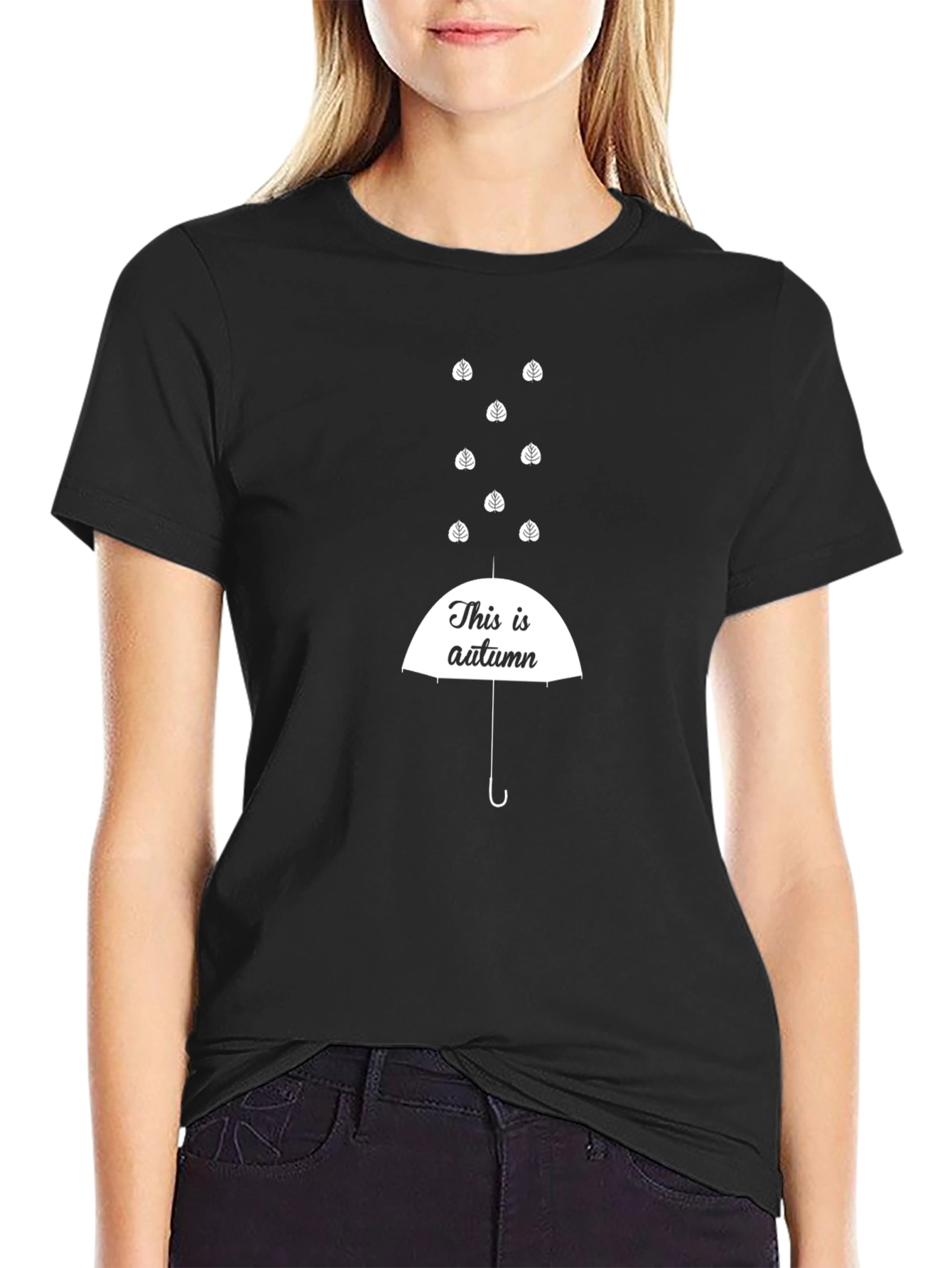 Autumn Leaves Umbrella Black T-Shirt