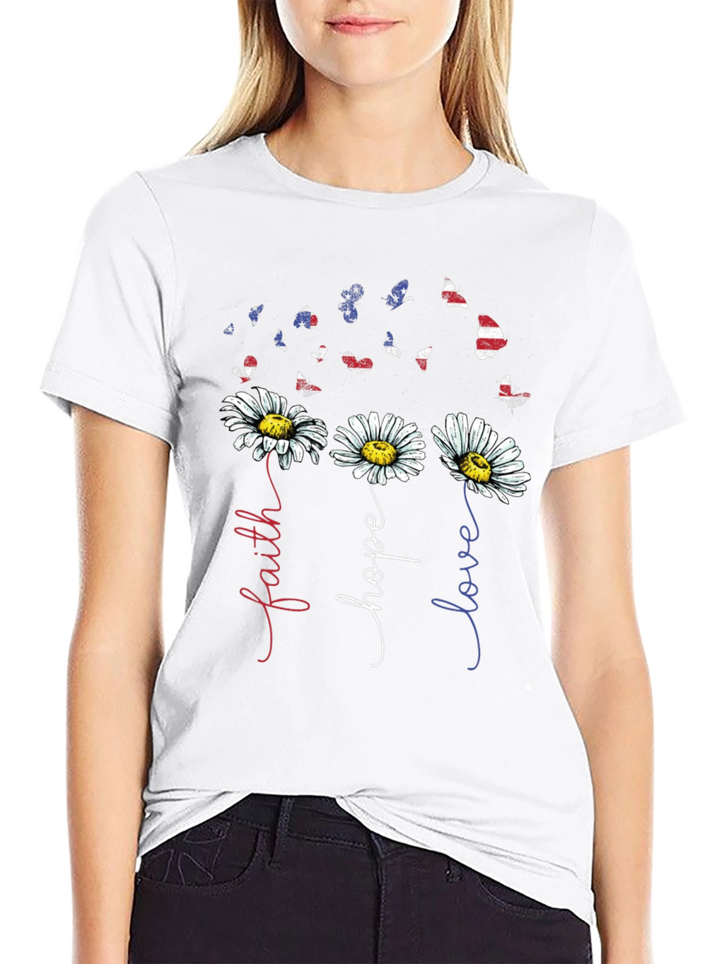 Faith Hope Love Daisy Butterfly Graphic Tee
