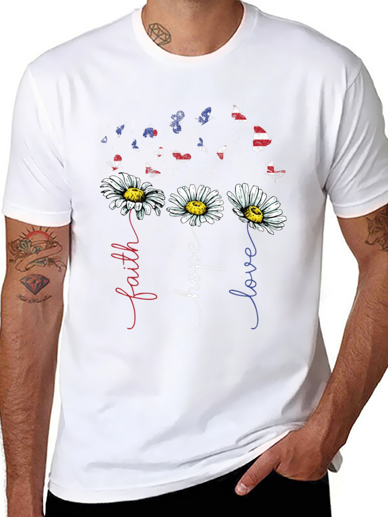 Faith Hope Love Daisy Butterfly Graphic Tee