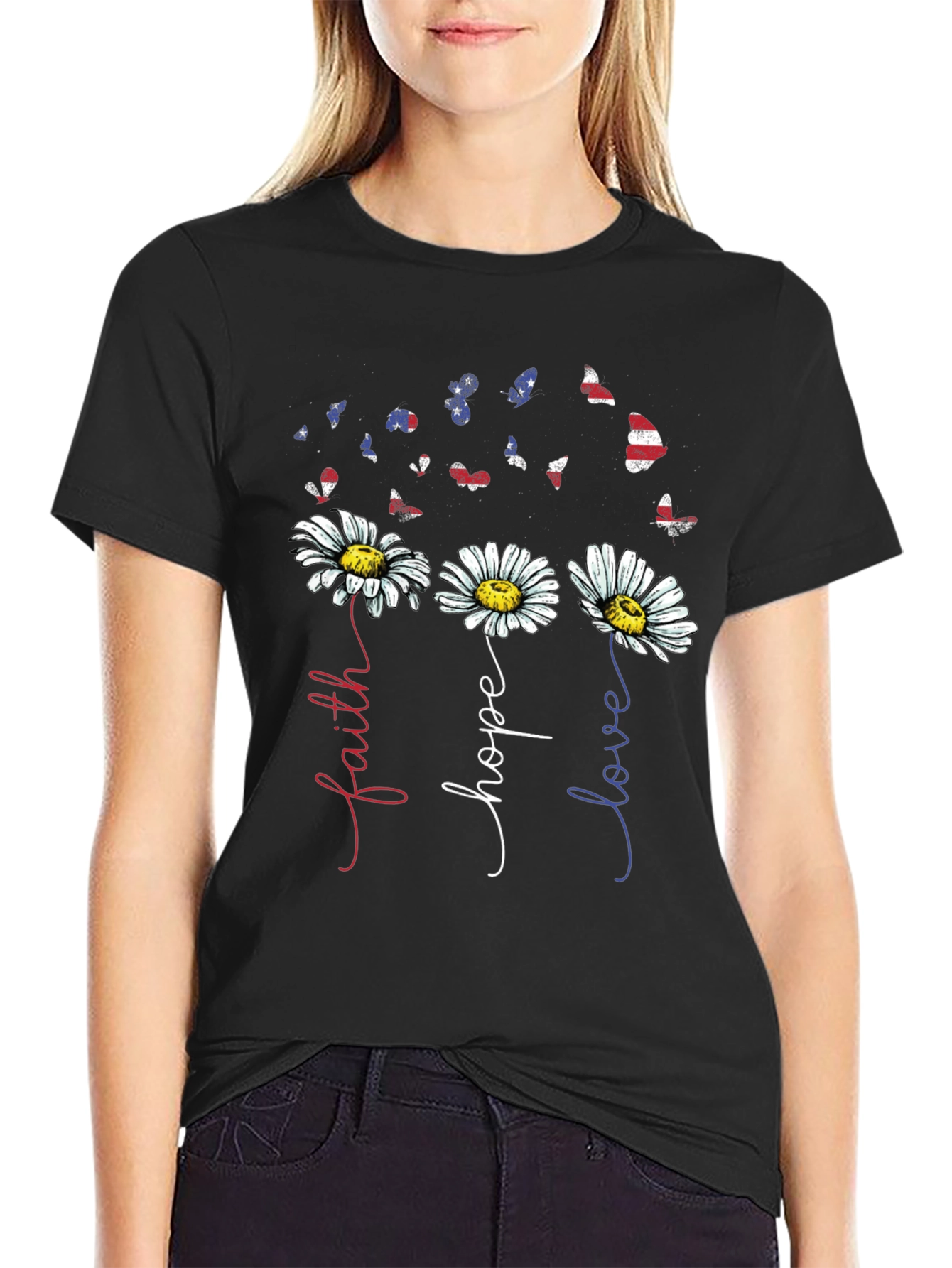 Faith Hope Love Daisy Butterfly Graphic Tee