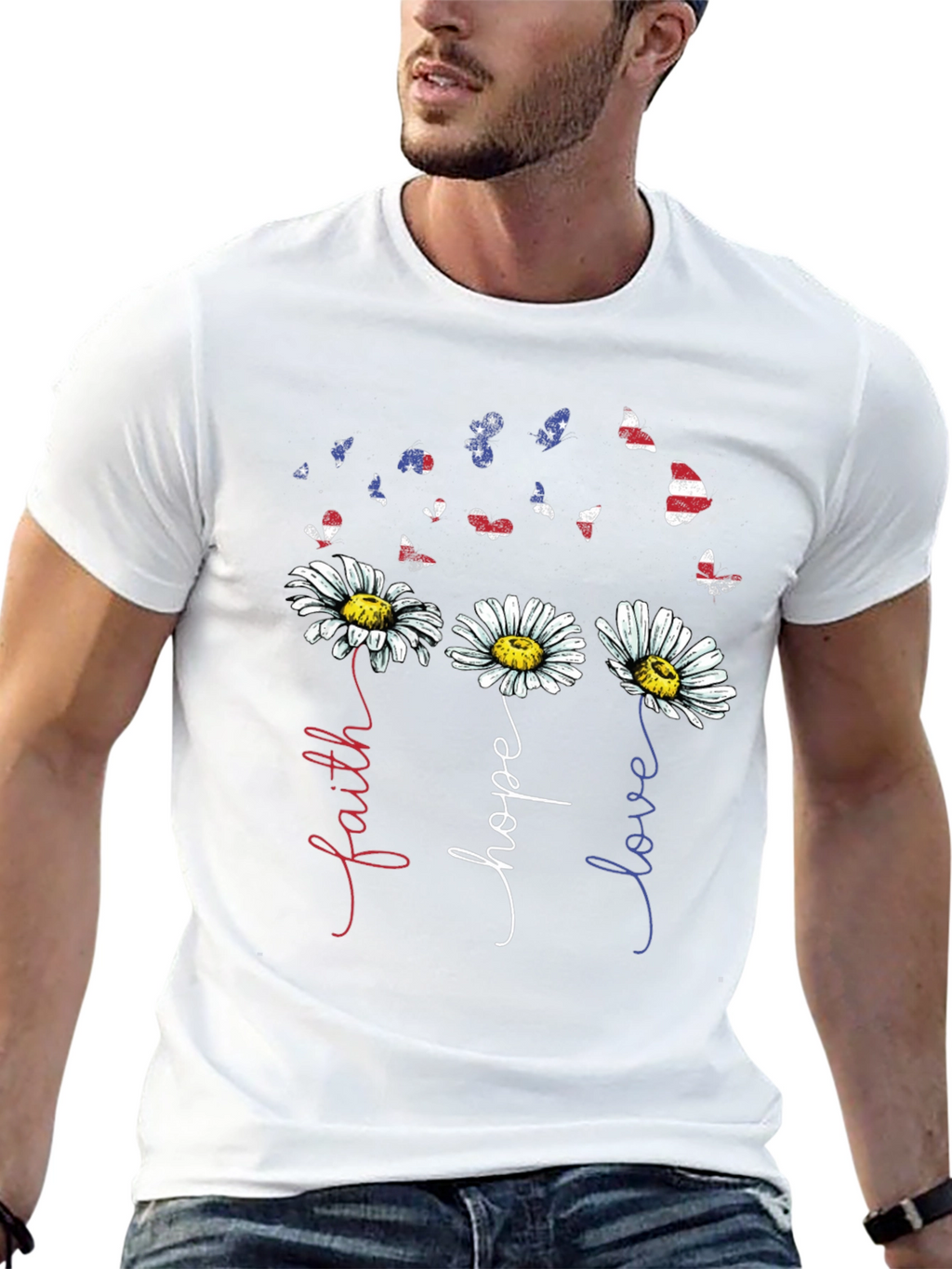 Faith Hope Love Daisy Butterfly Graphic Tee