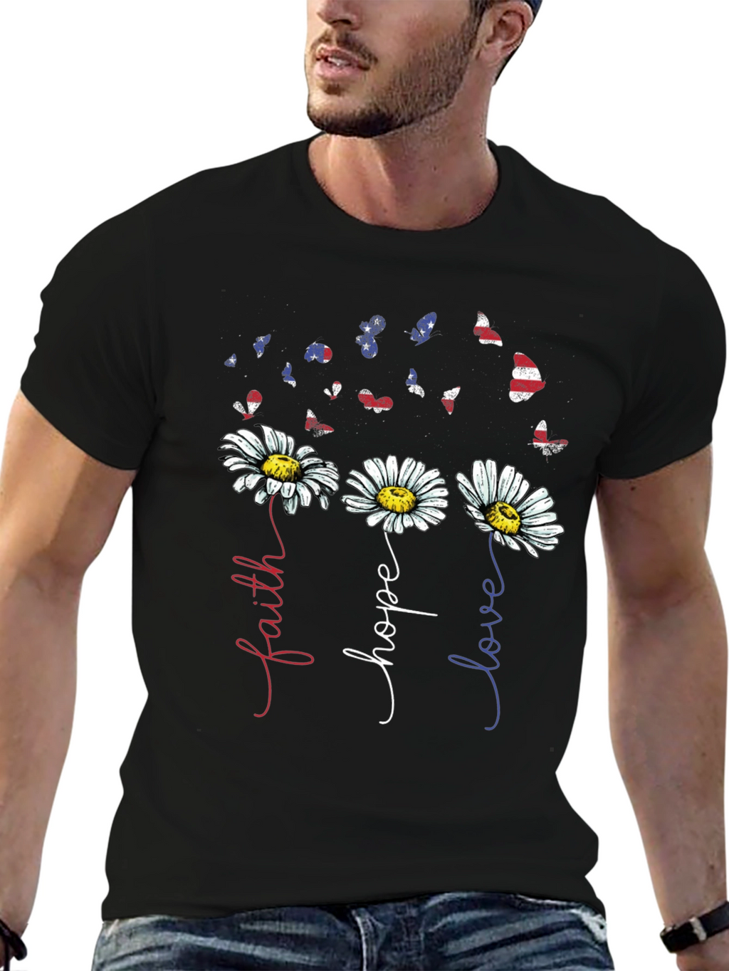 Faith Hope Love Daisy Butterfly Graphic Tee