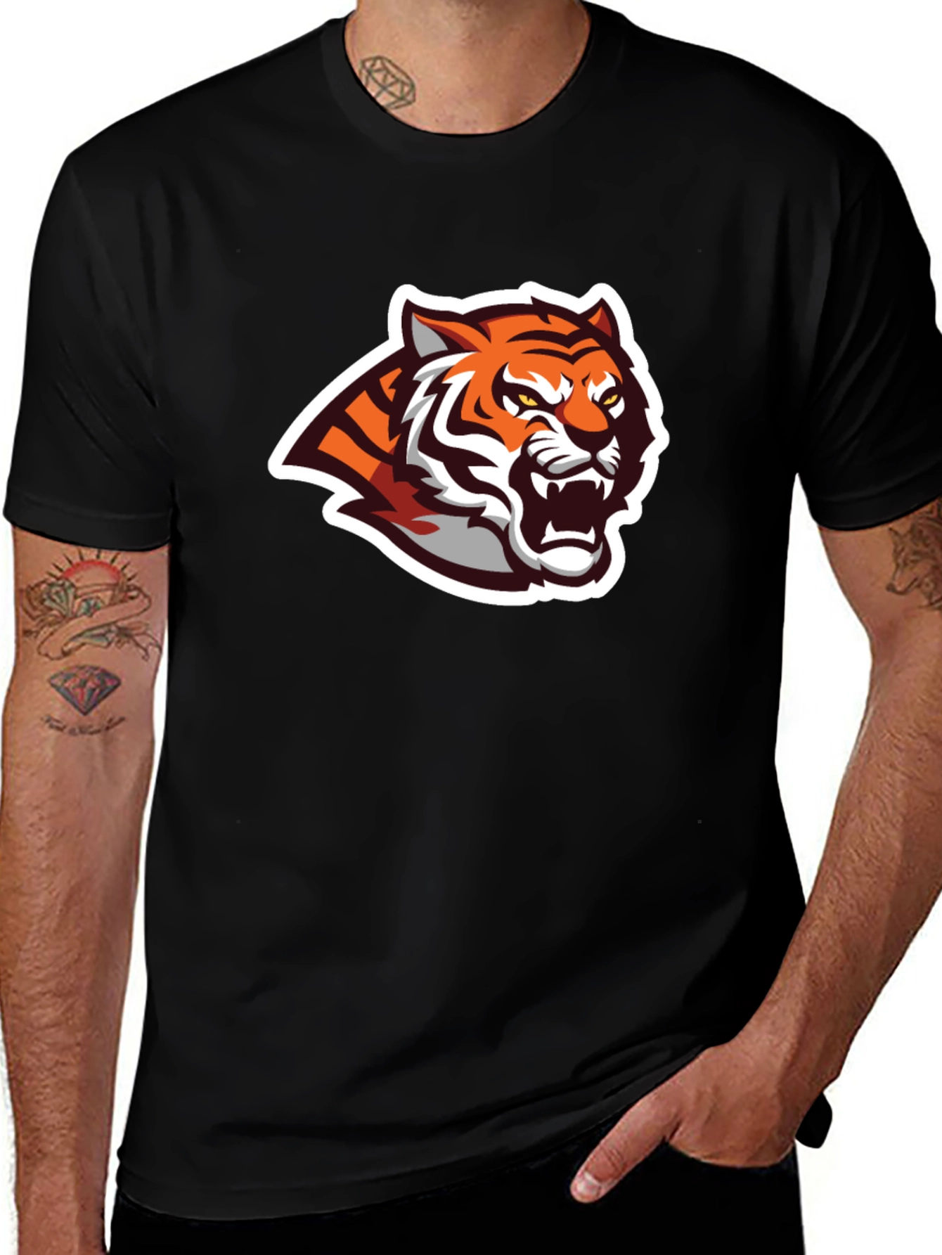 Black T-Shirt with Tiger Graphic