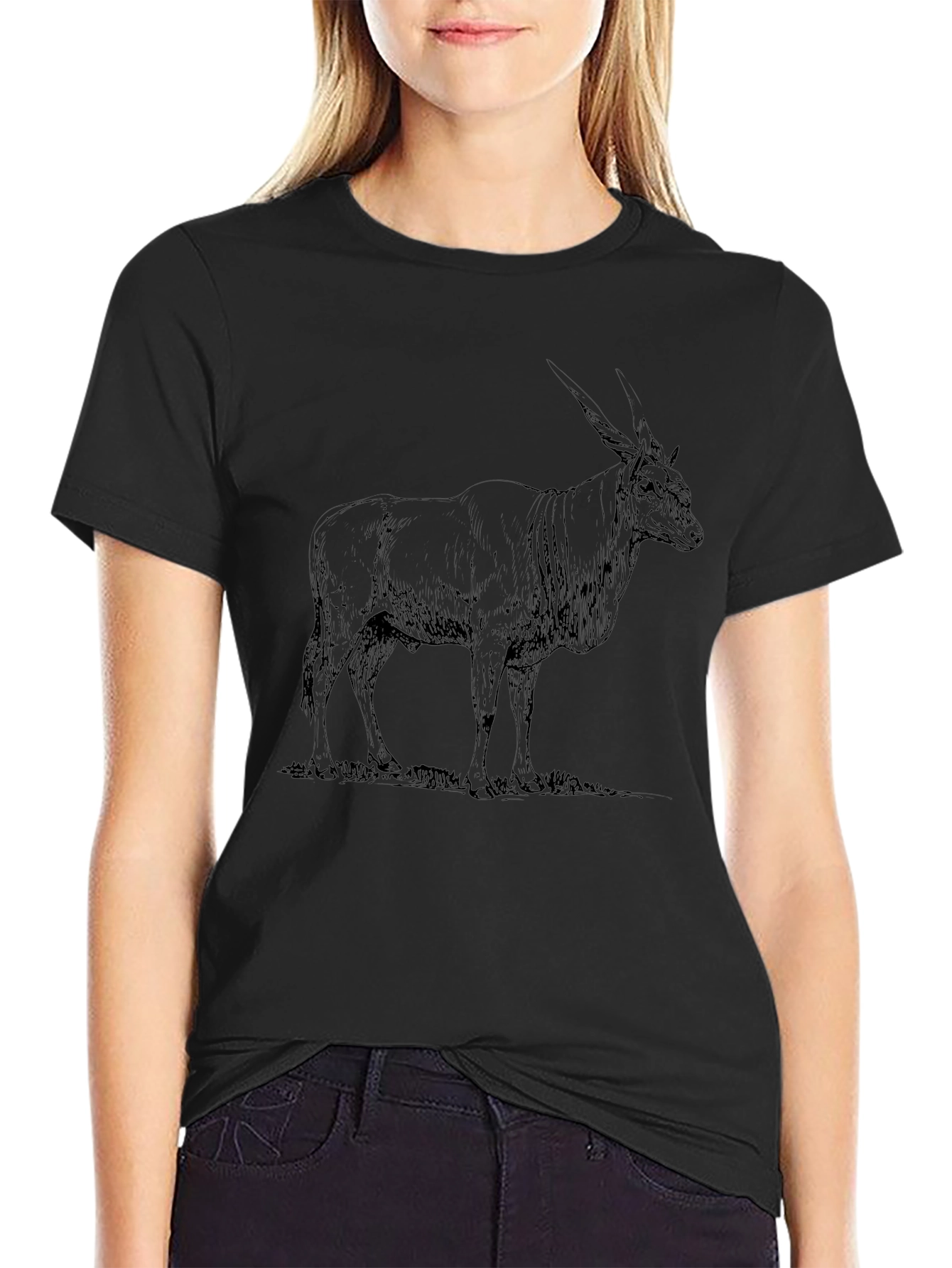 Antelope Graphic Print T-Shirt - Black