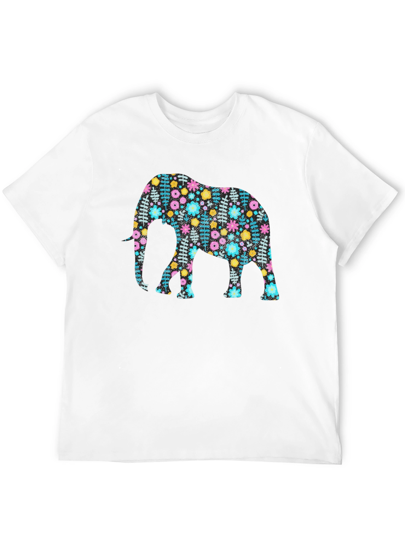 Floral Elephant Graphic Tee - Black Cotton Comfort Fit