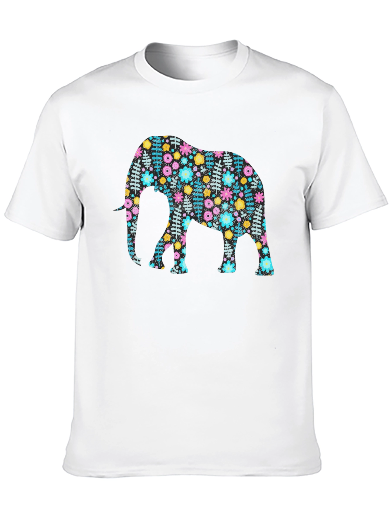 Floral Elephant Graphic Tee - Black Cotton Comfort Fit
