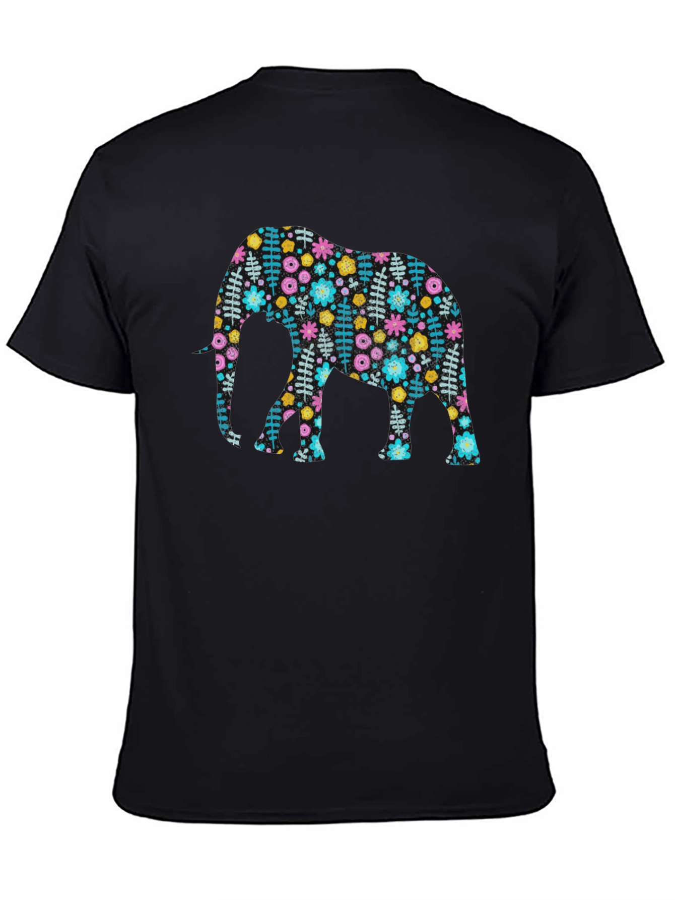 Floral Elephant Graphic Tee - Black Cotton Comfort Fit