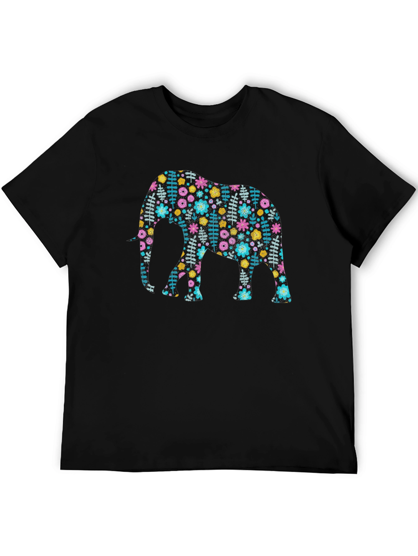 Floral Elephant Graphic Tee - Black Cotton Comfort Fit