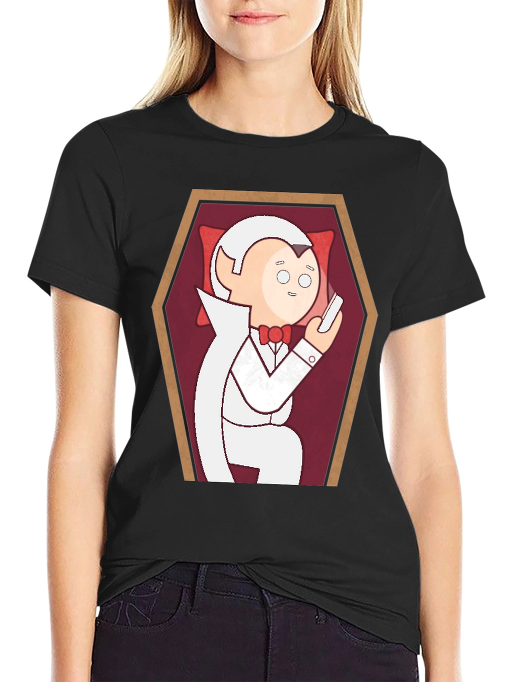 Funny Cartoon Vampire in Coffin Graphic T-Shirt