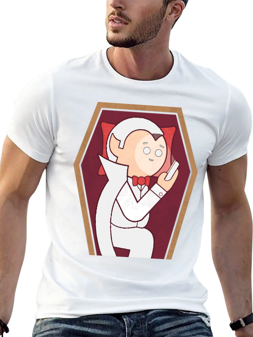Funny Cartoon Vampire in Coffin Graphic T-Shirt
