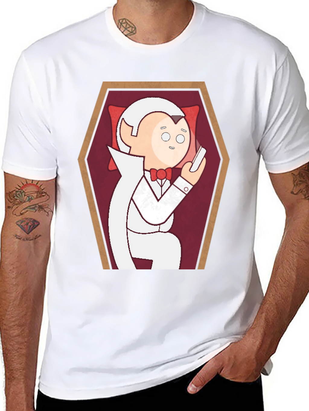 Funny Cartoon Vampire in Coffin Graphic T-Shirt